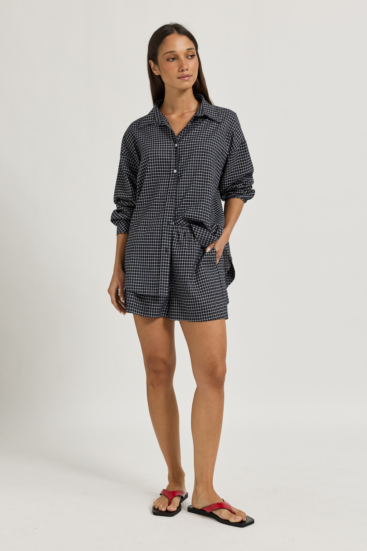 Morgan Check Short - Navy