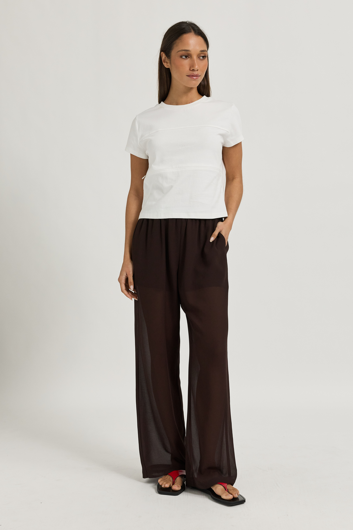 Zoi Sheer Wide Leg Pants - Chocolate