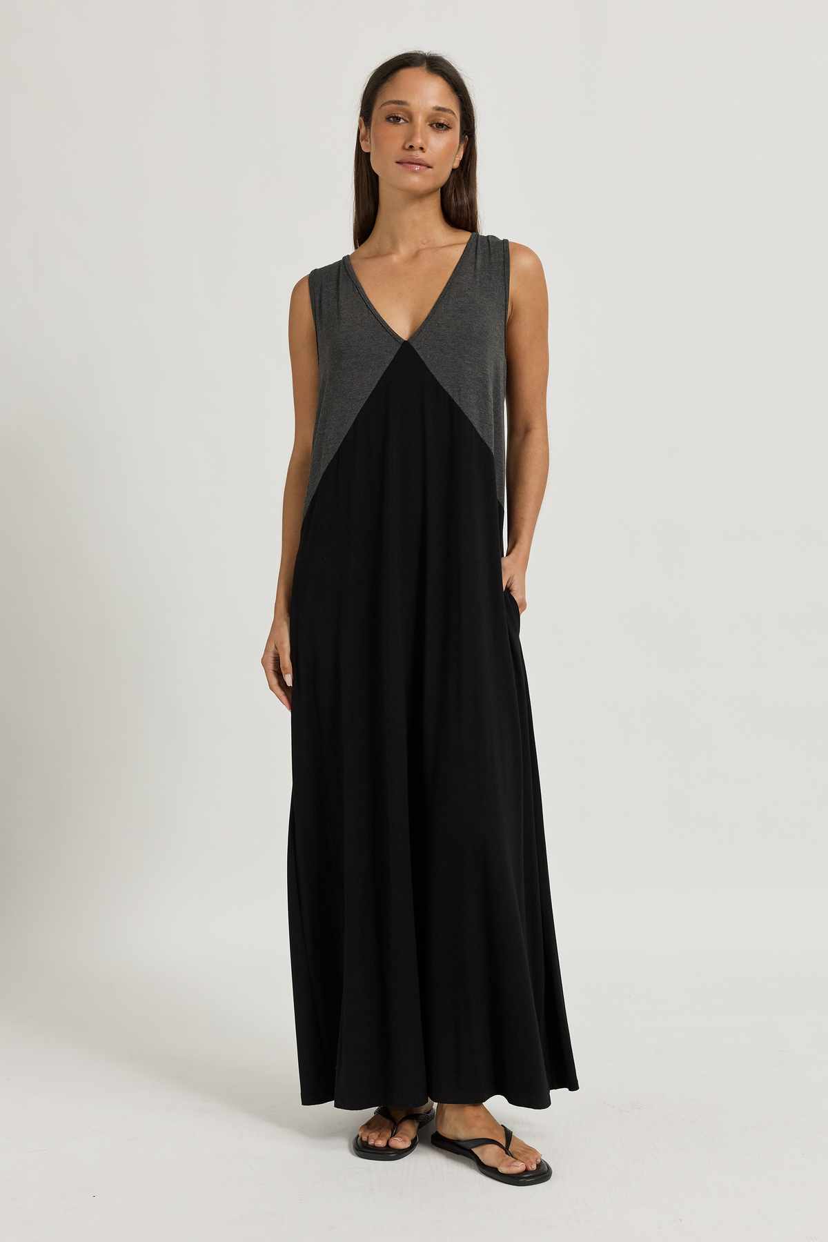 Arden Jersey Maxi Dress - Black / Charcoal Marle