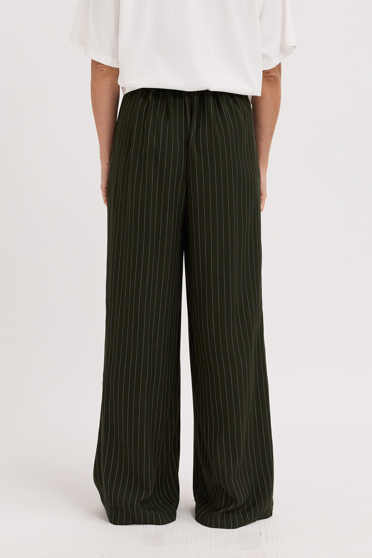 Bambi Pinstripe Adjustable Wide Leg Trouser - Pine Green