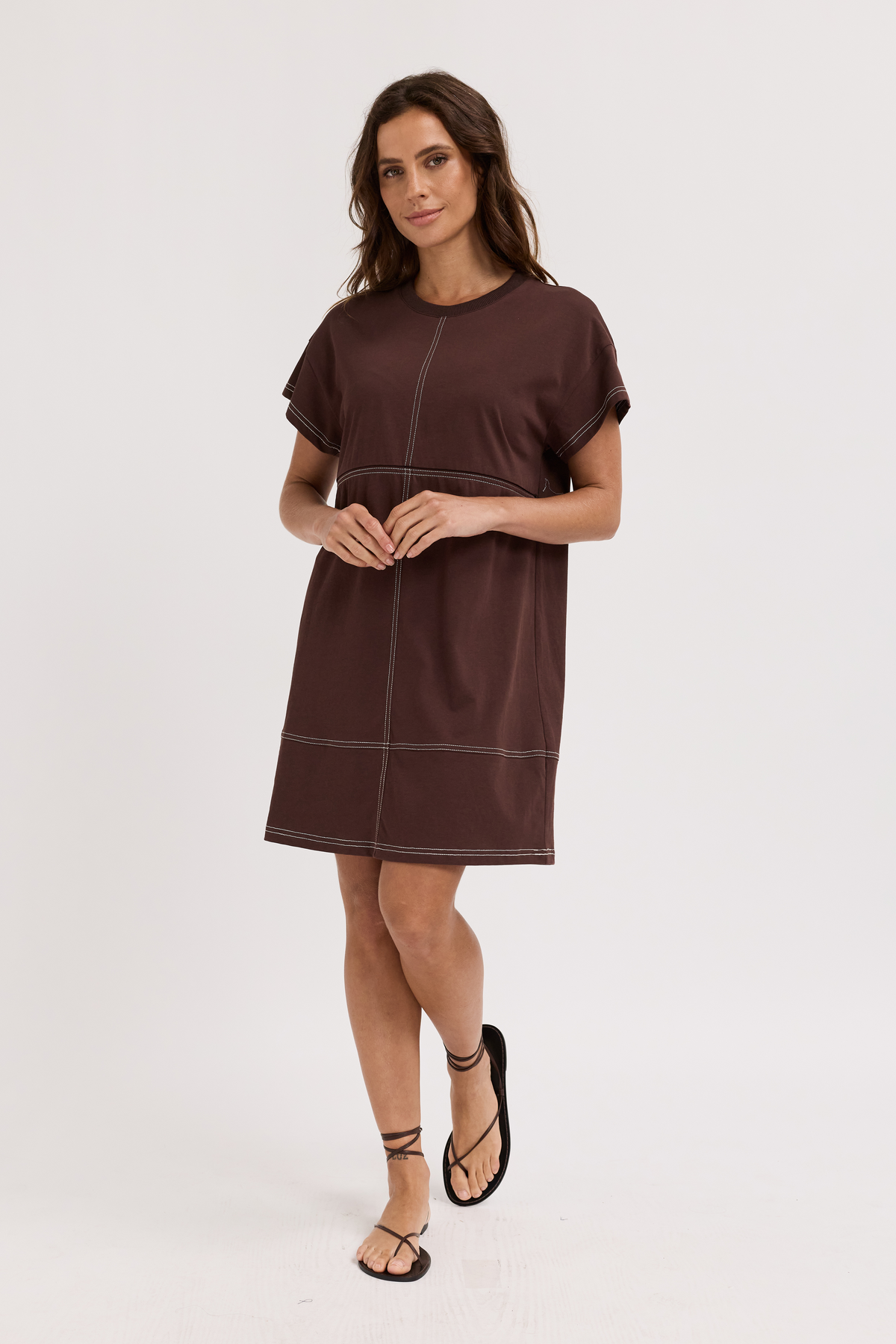 Miro Mini Panel Dress - Chocolate / Cream