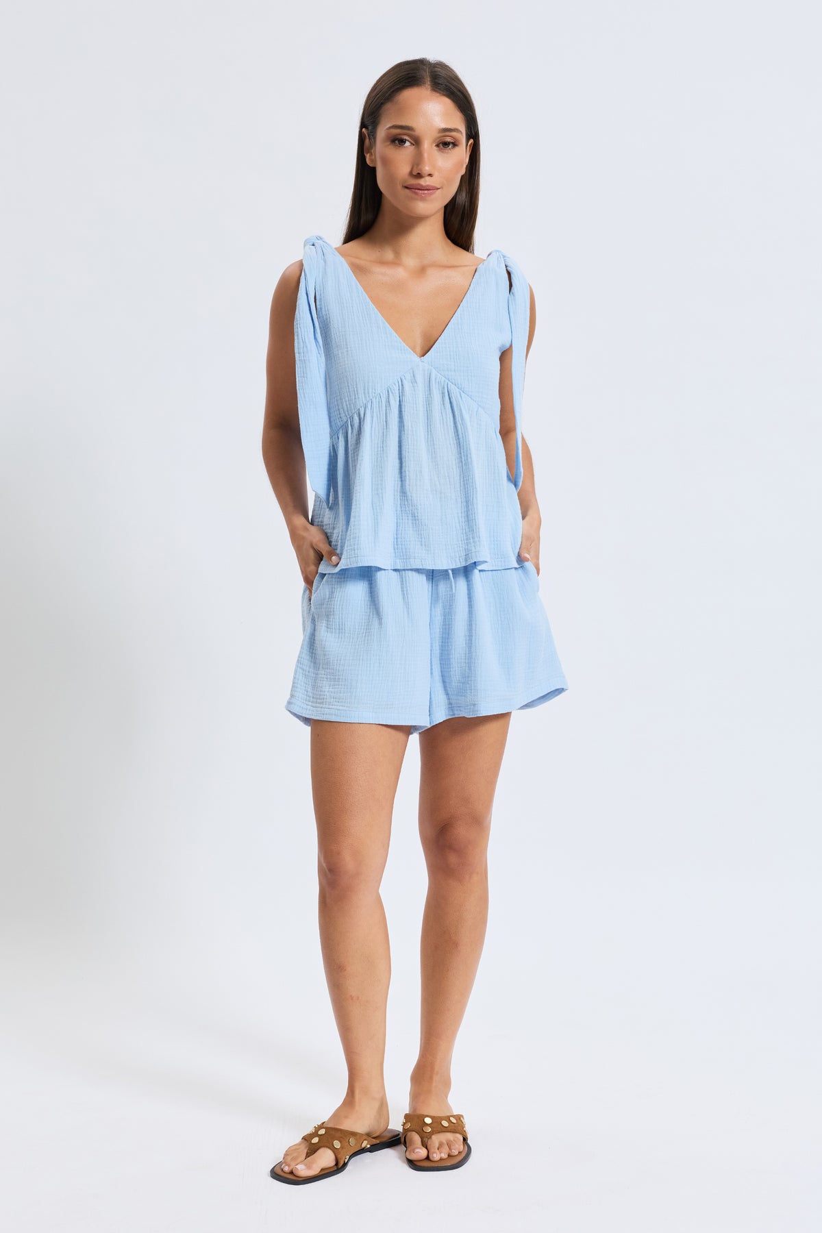 Betty Cotton Babydoll Top - Blue