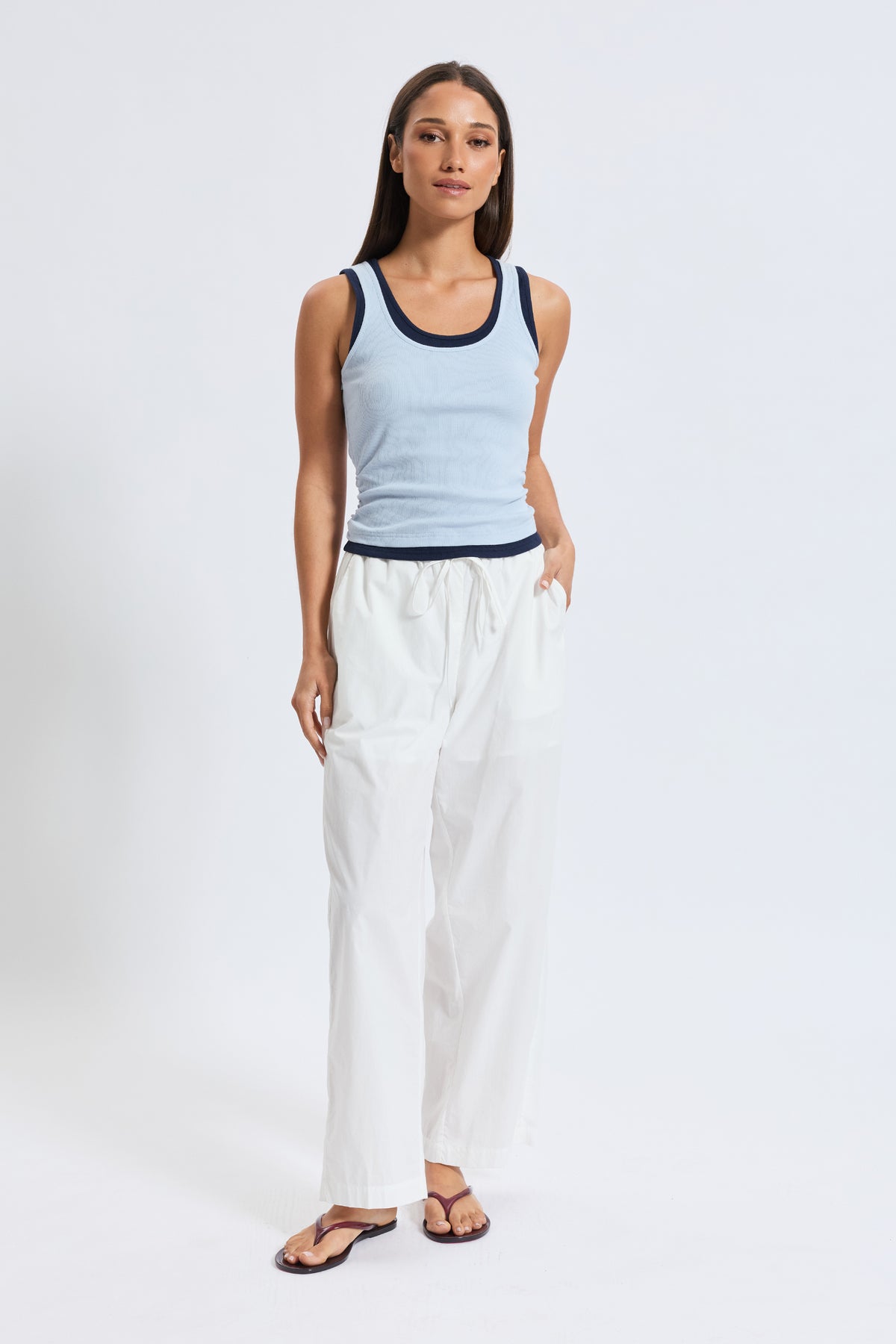 Vicki Layered-Look Ribbed Tank - Blue / Navy