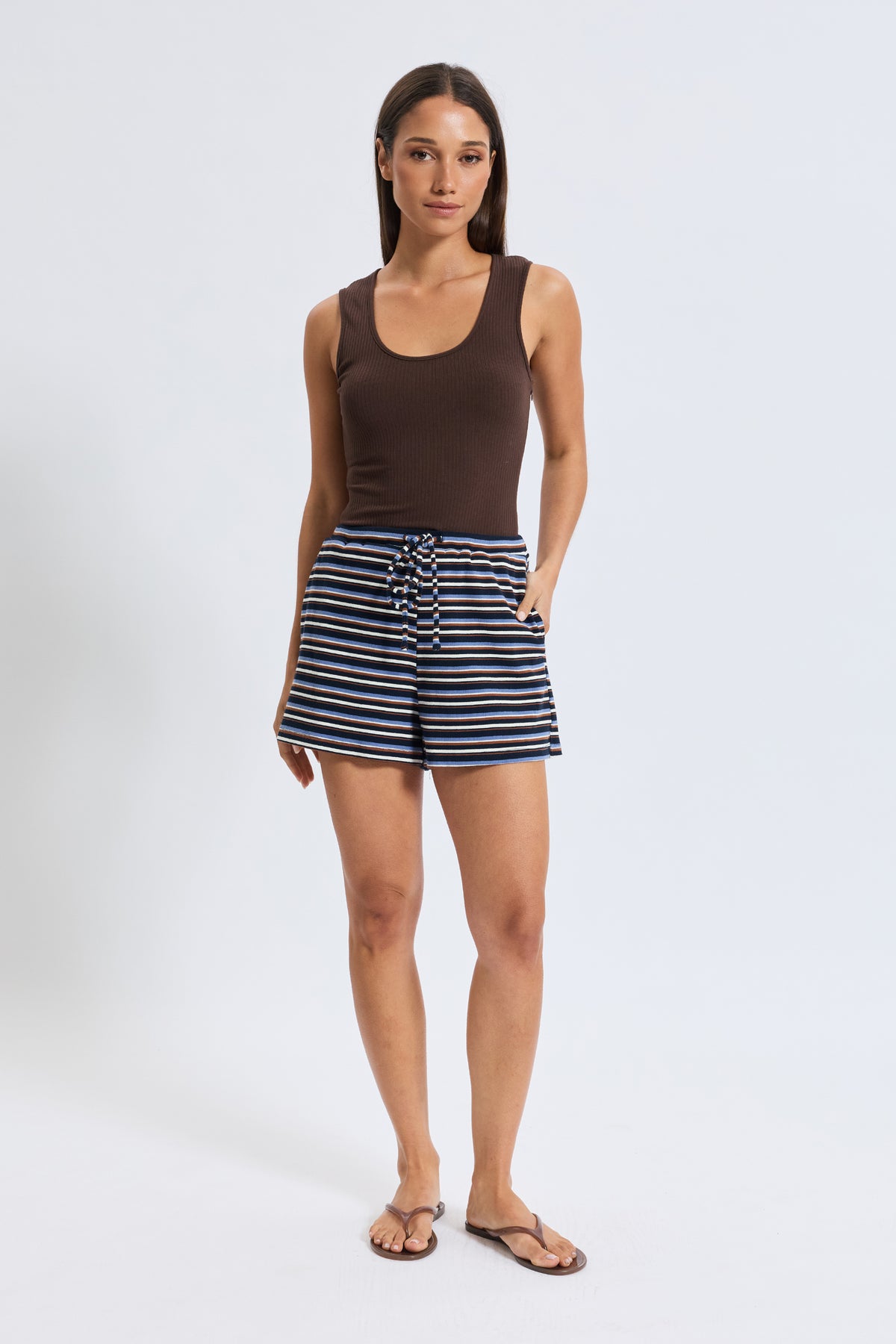 Ivy Stripe Lounge Short - Navy / Tan / White