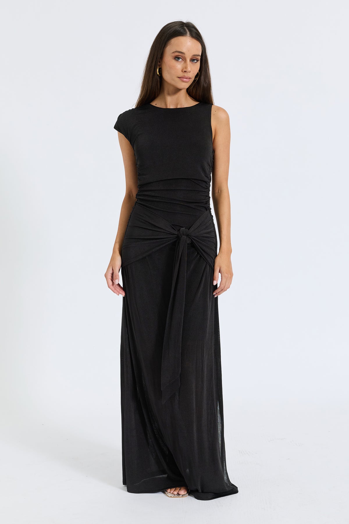 Nyla Tie-Front Maxi Dress - Black