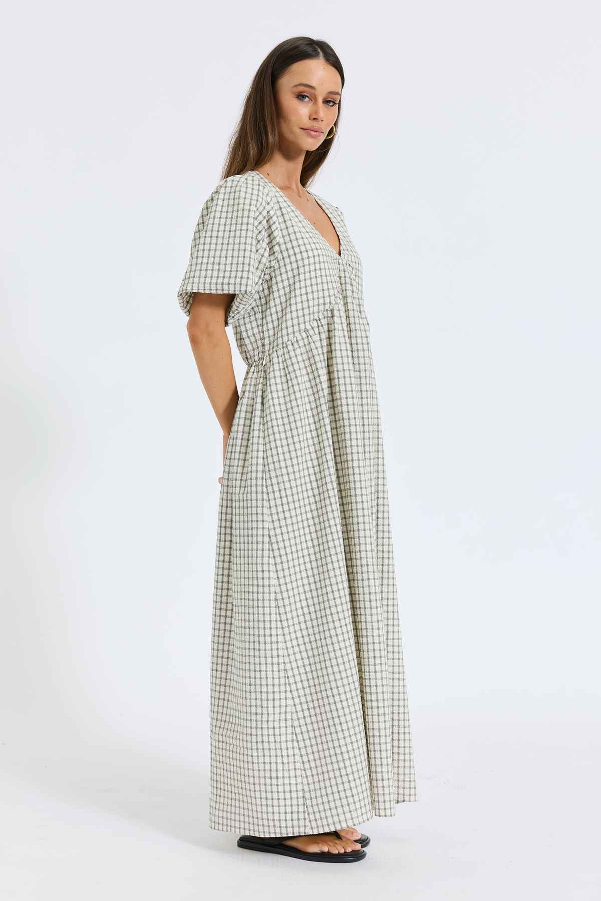 Nadia Babydoll Midi Dress - Cream / Black