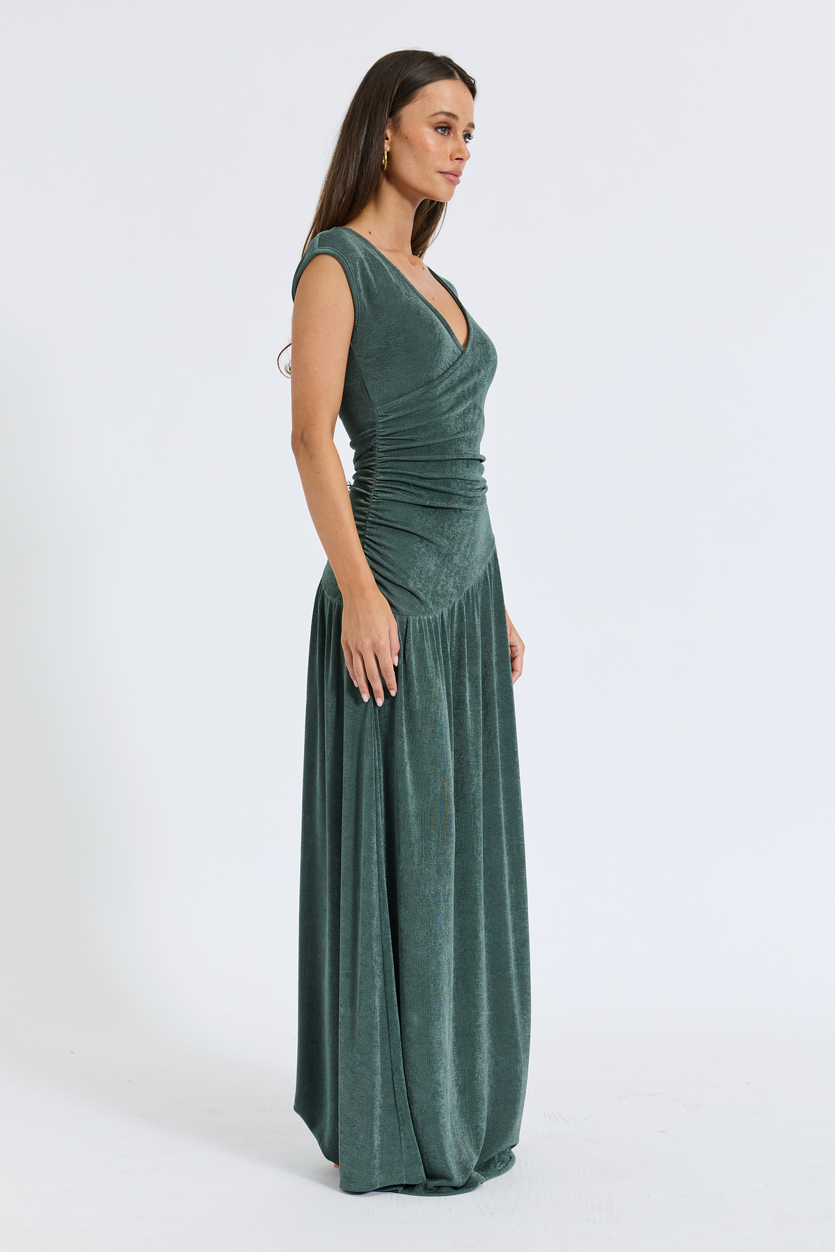 Lainey Crossover Ruched Dress - Moss Green