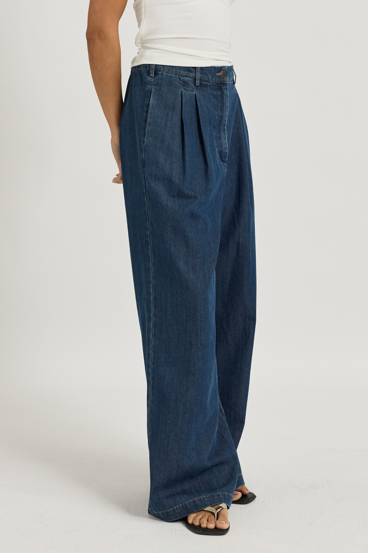 Cara Adjustable-Waist Wide-Leg Jean - Deep Blue