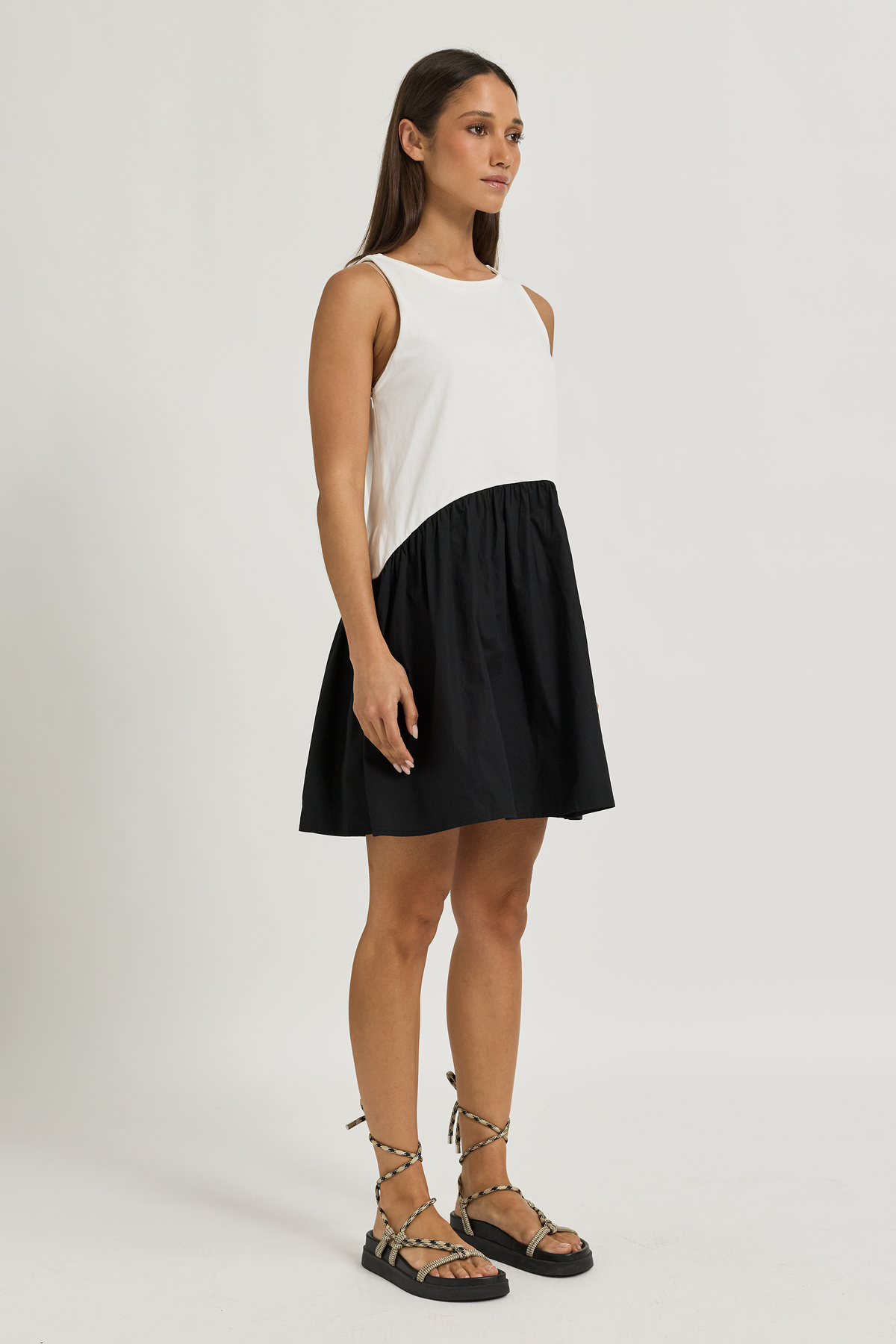 Ruby Babydoll Mini Dress - White / Black
