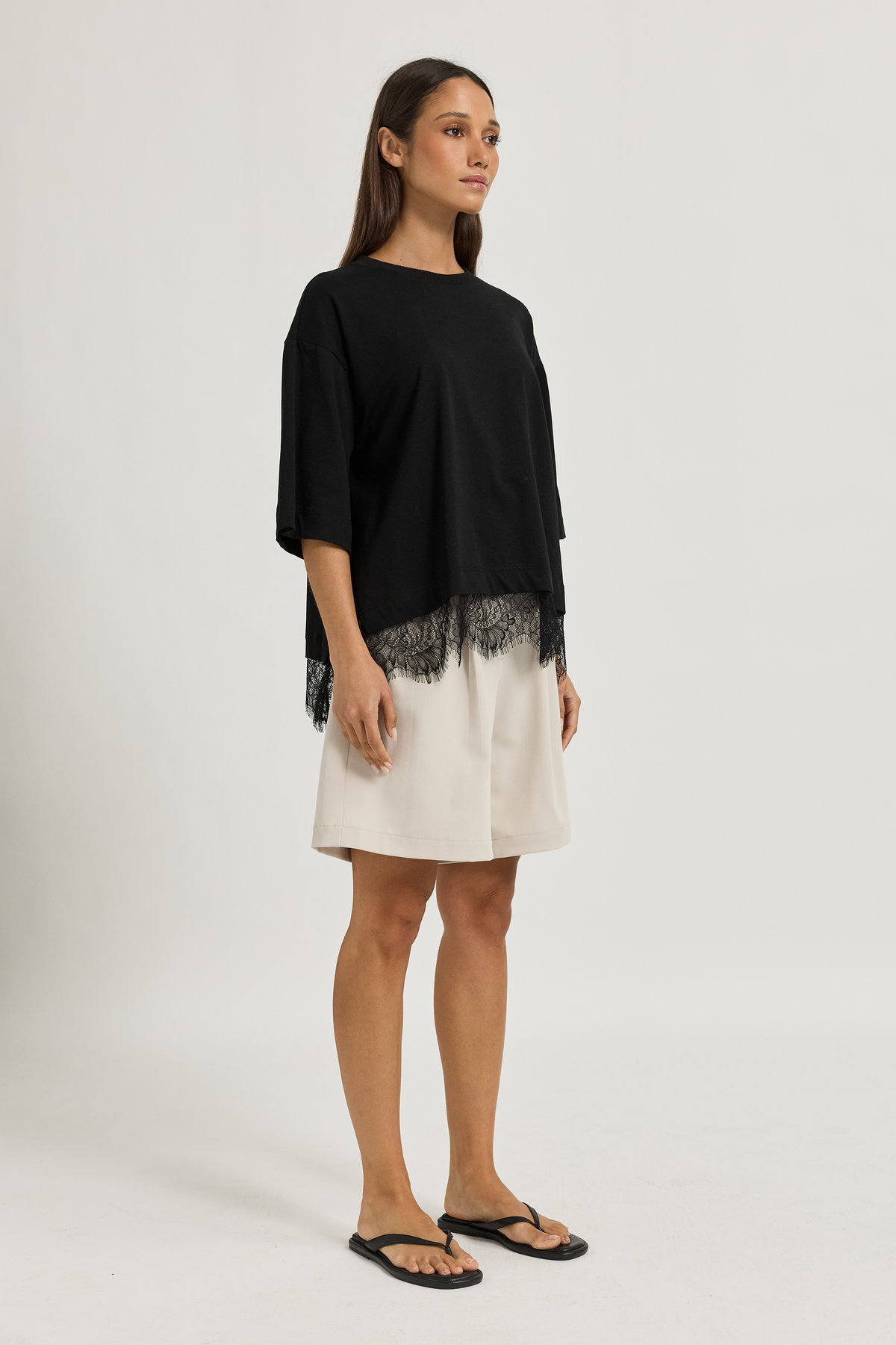 London Lace Wrap Side Tee - Black