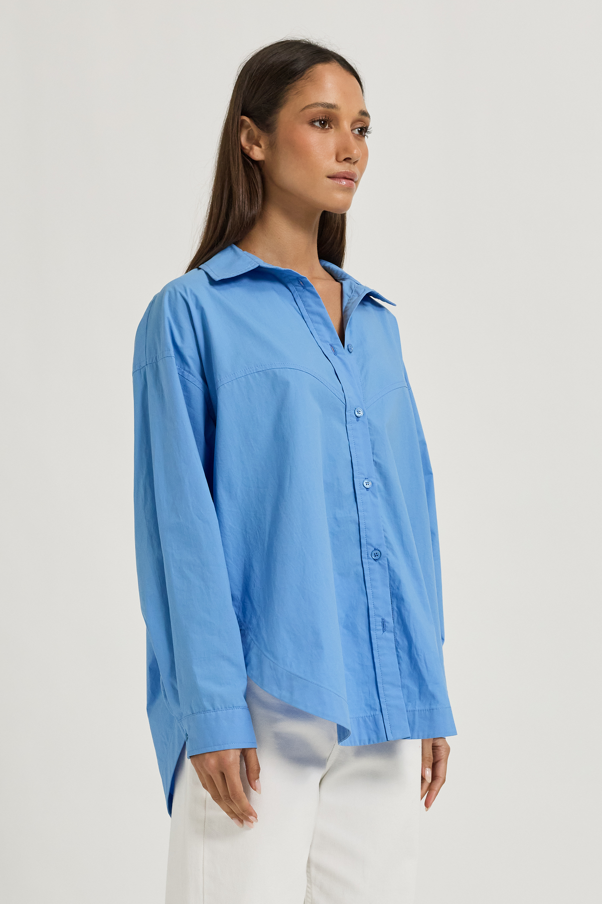 Morgan Panelled Wrap Button-Down Shirt - Azure Blue