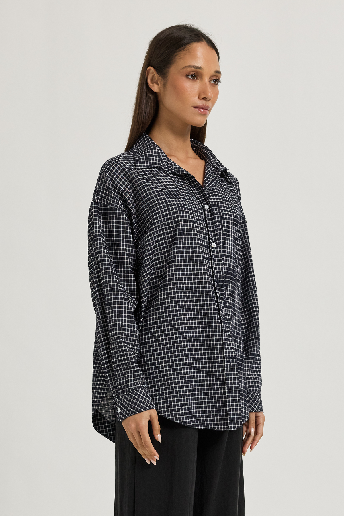 Morgan Check Wrap Button-Down Shirt - Navy