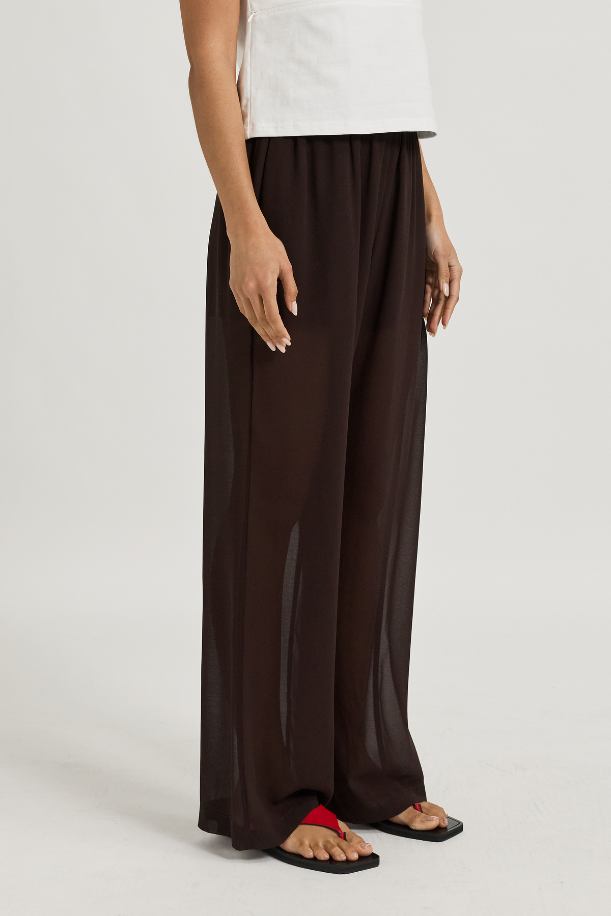 Zoi Sheer Wide Leg Pants - Chocolate