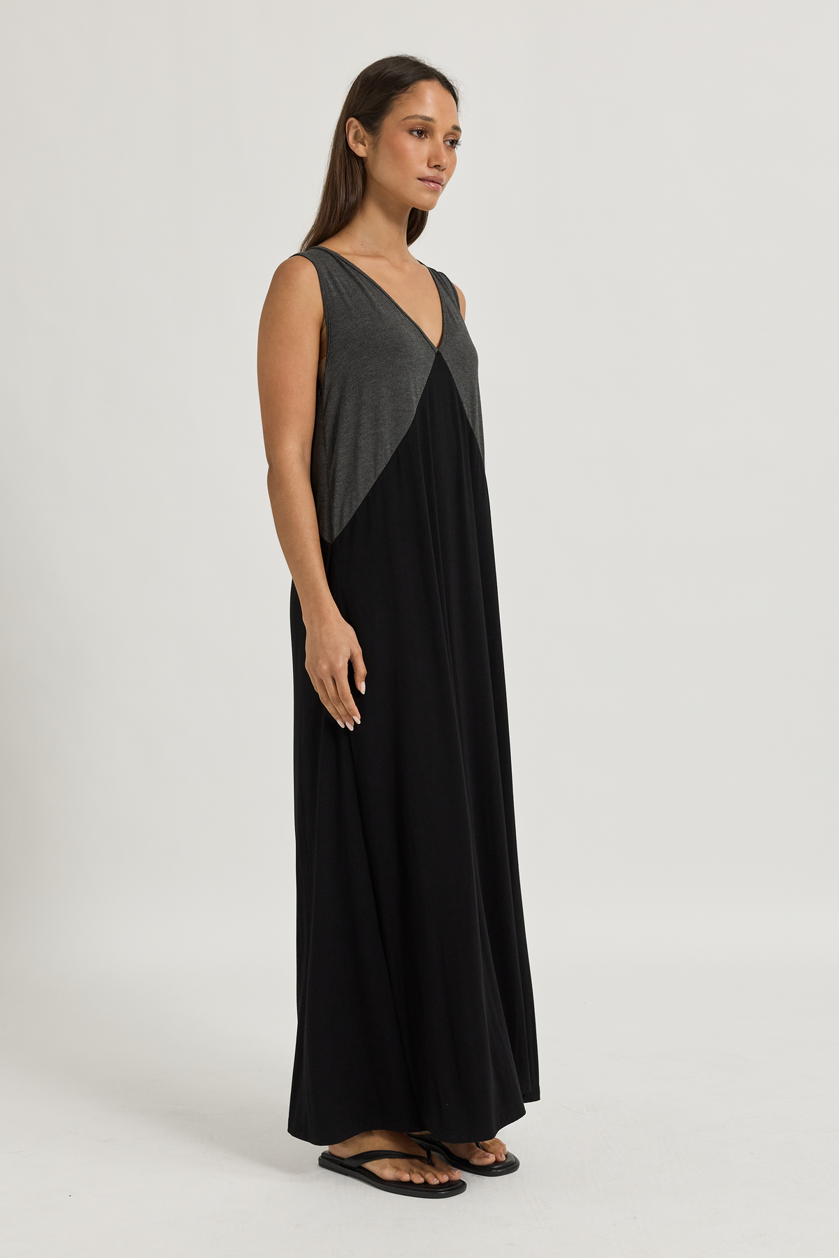Arden Jersey Maxi Dress - Black / Charcoal Marle