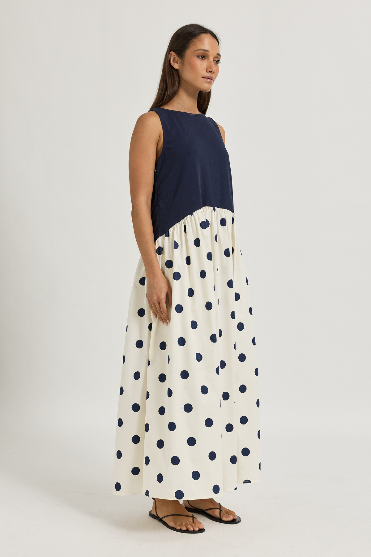 Evelyn Drop-Waist Midi Dress - Navy / Cream