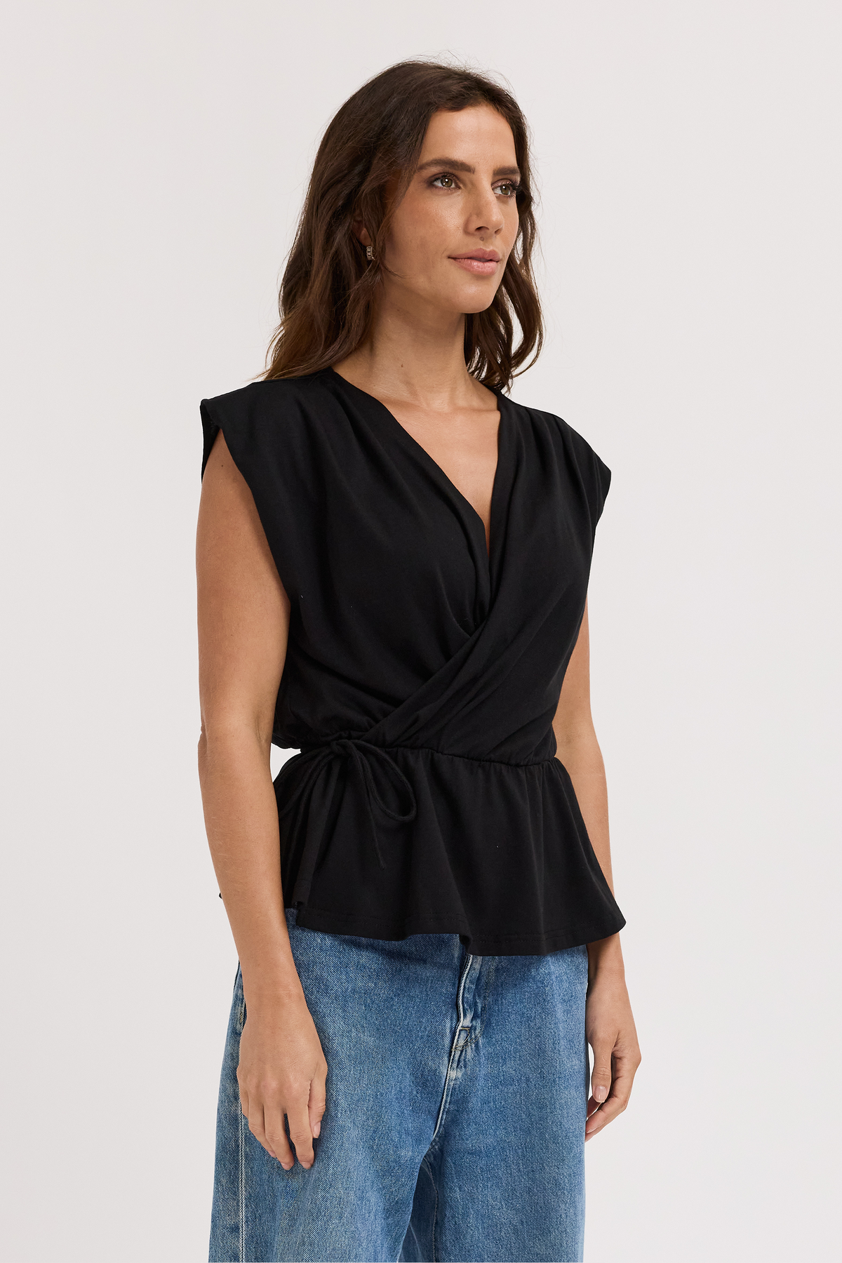 Whitney Draped Wrap Top - Black