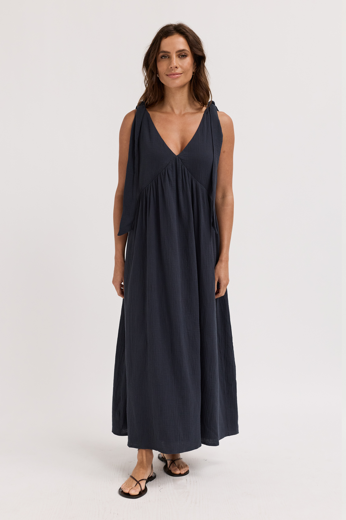 Raya Adjustable Babydoll Maxi Dress - Washed Navy