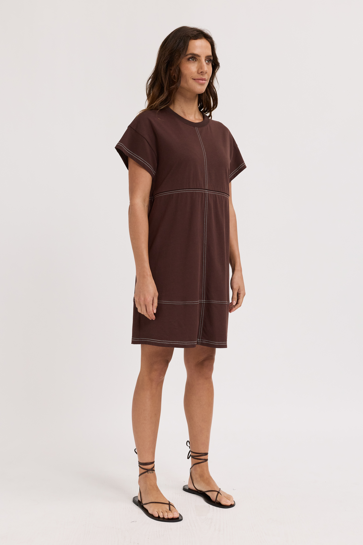 Miro Mini Panel Dress - Chocolate / Cream