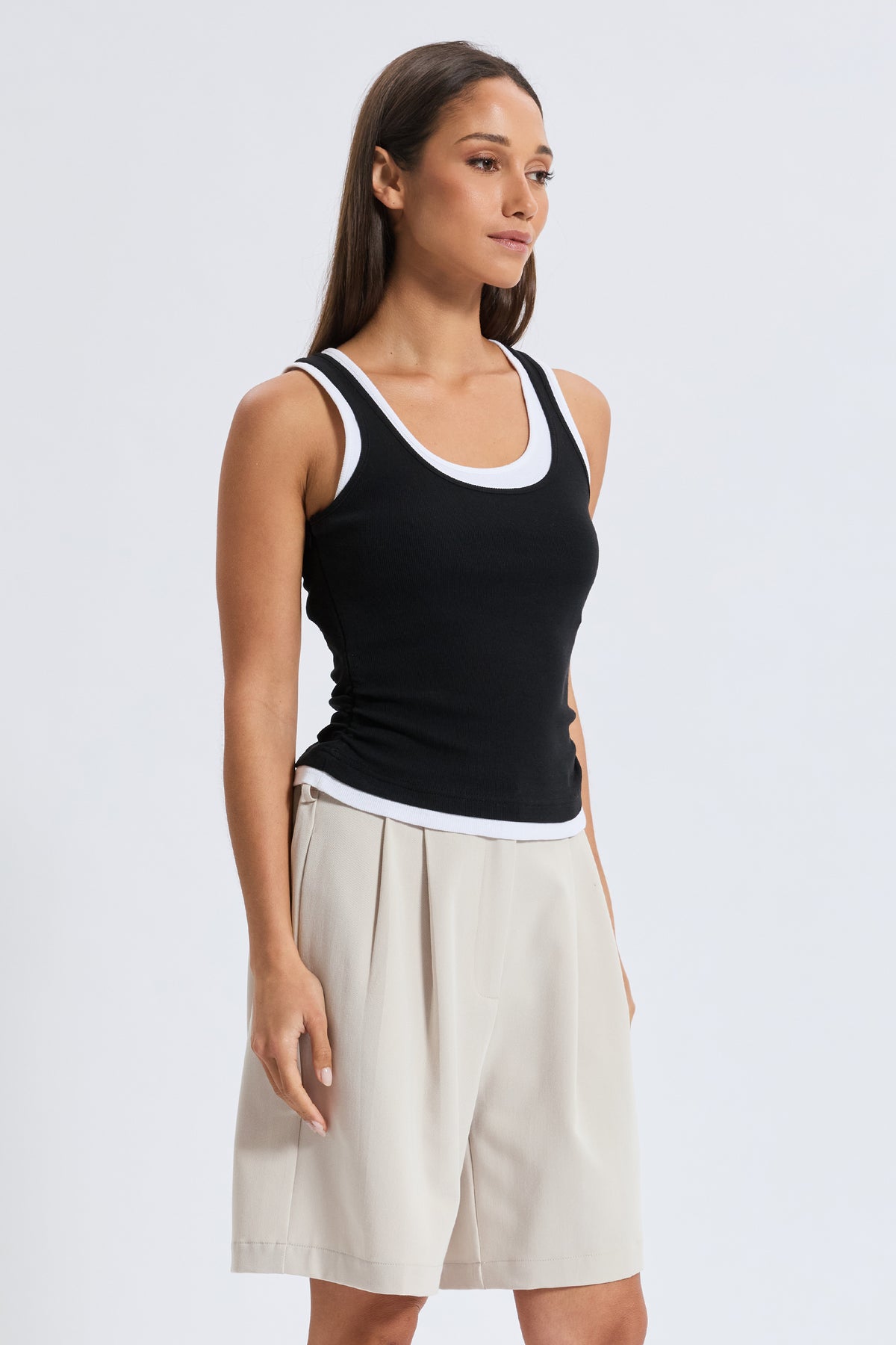 Vicki Layered-Look Ribbed Tank - Black / White