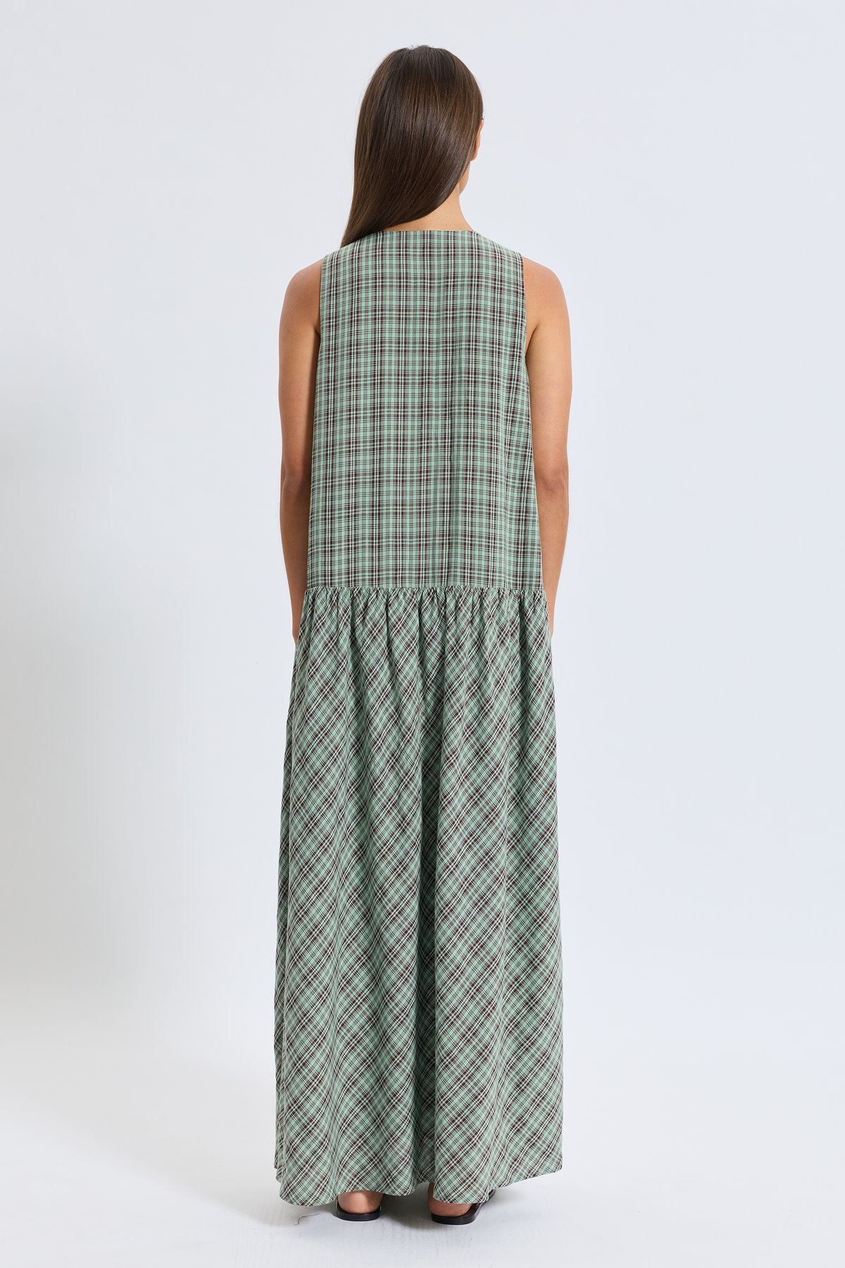 Layla Plaid Maxi Dress - Mint / Burgundy