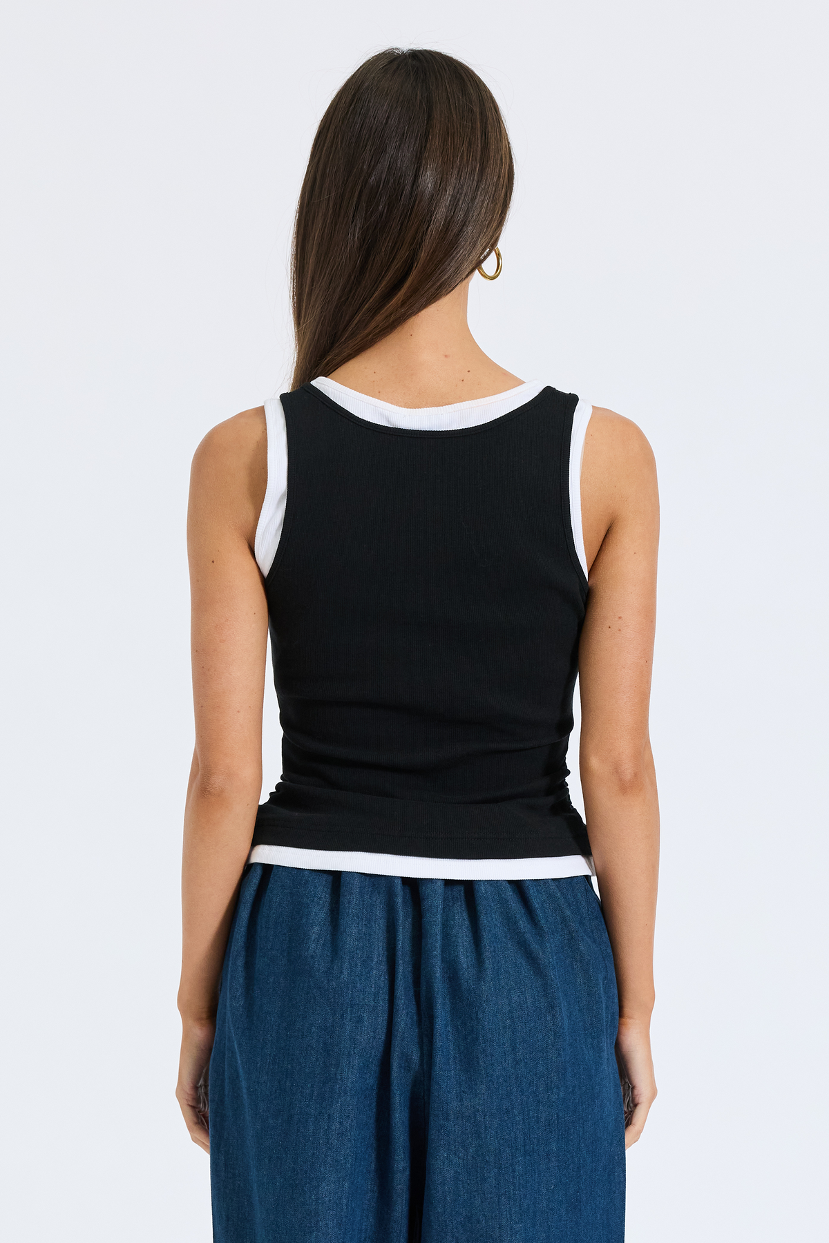 Vicki Layered-Look Ribbed Tank - Black / White