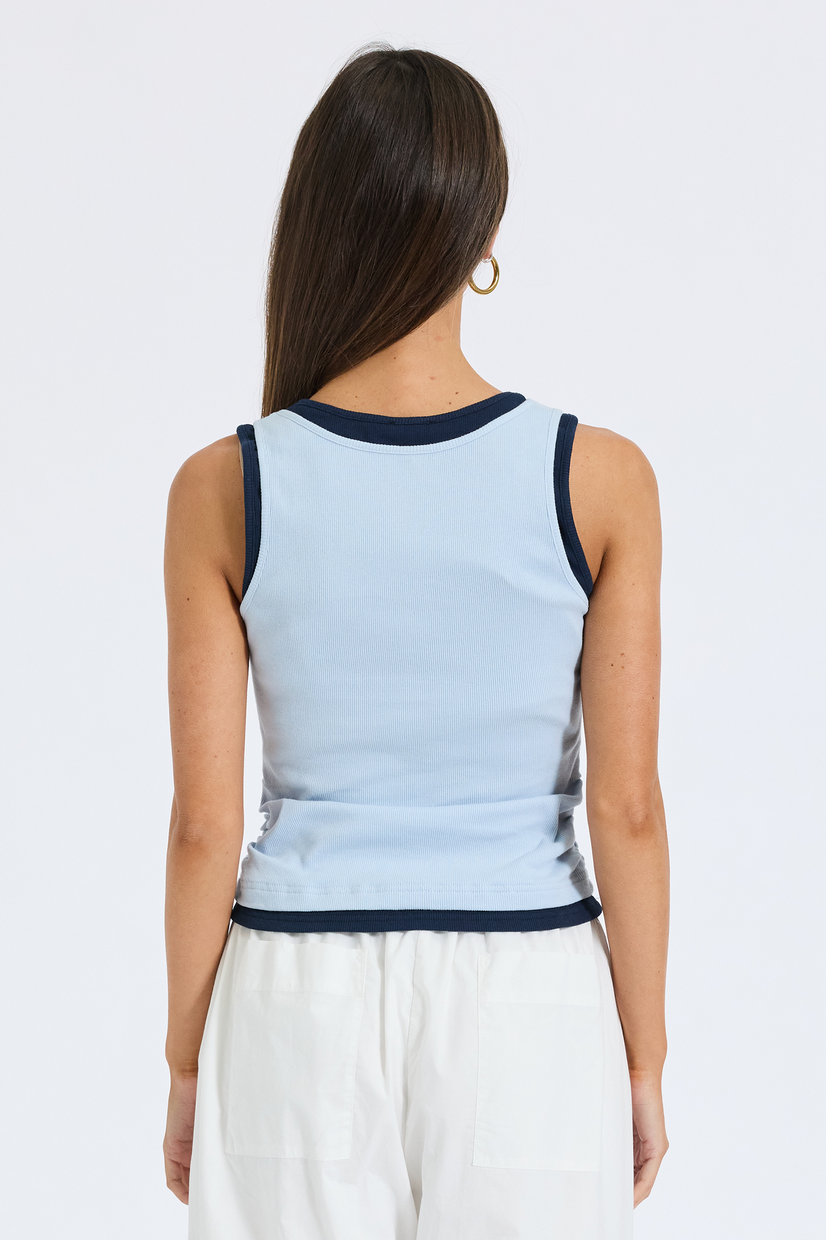 Vicki Layered-Look Ribbed Tank - Blue / Navy