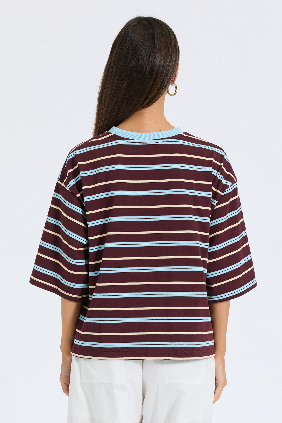 Brooklyn Stripe Slouch Panel Tee - Burgundy / Blue