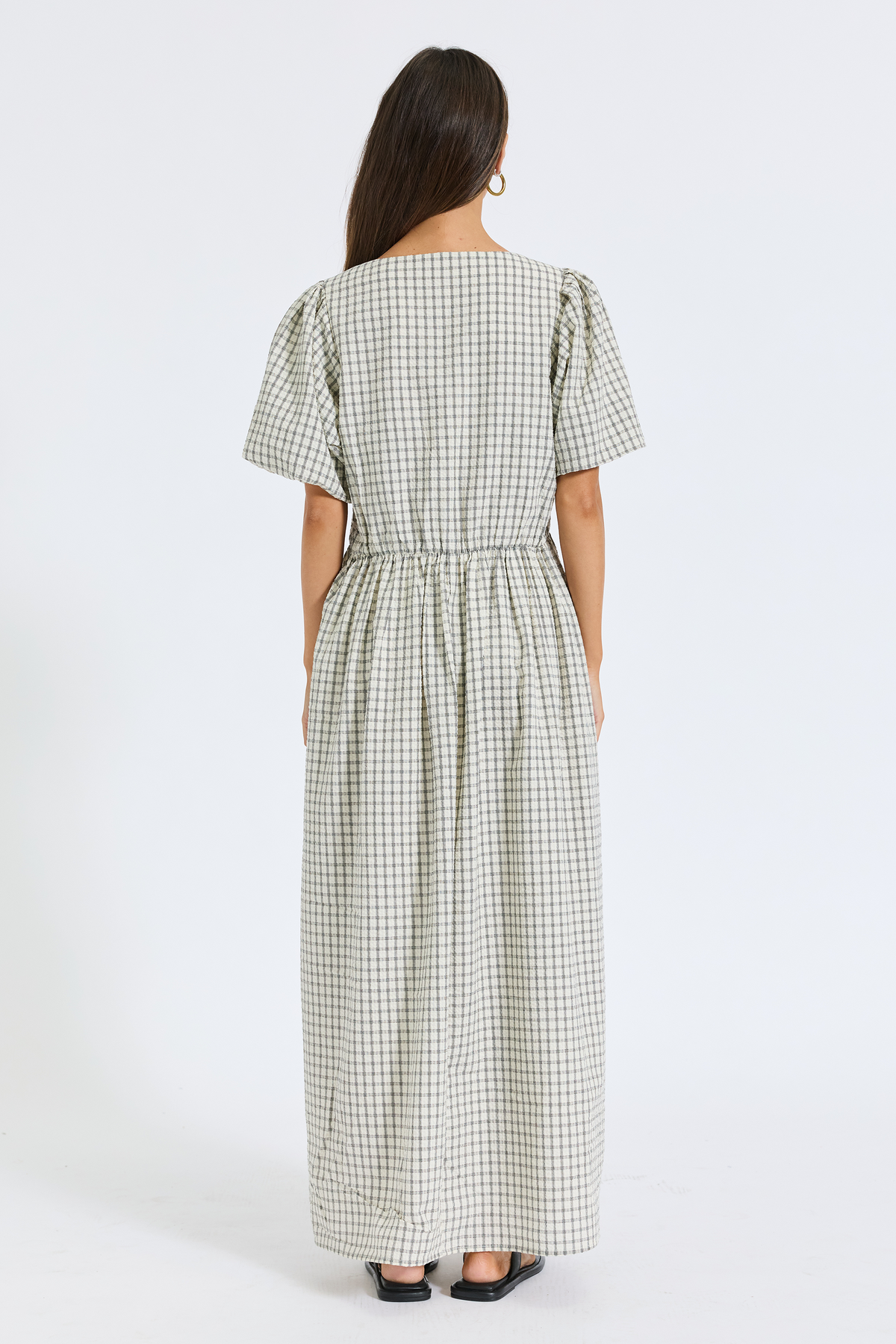 Nadia Babydoll Midi Dress - Cream / Black