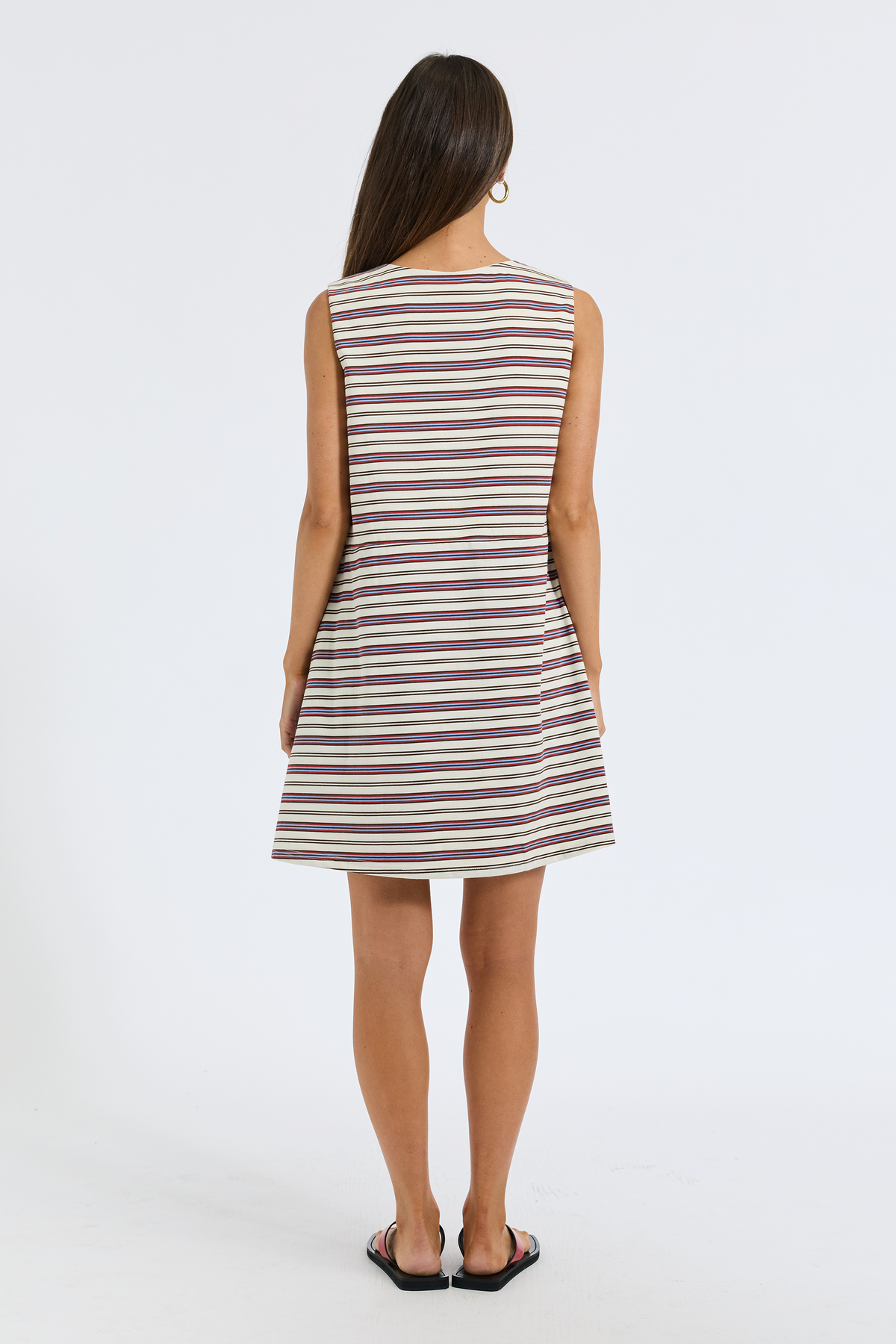 Poppy Stripe Jersey Dress - Cream / Chocolate / Red