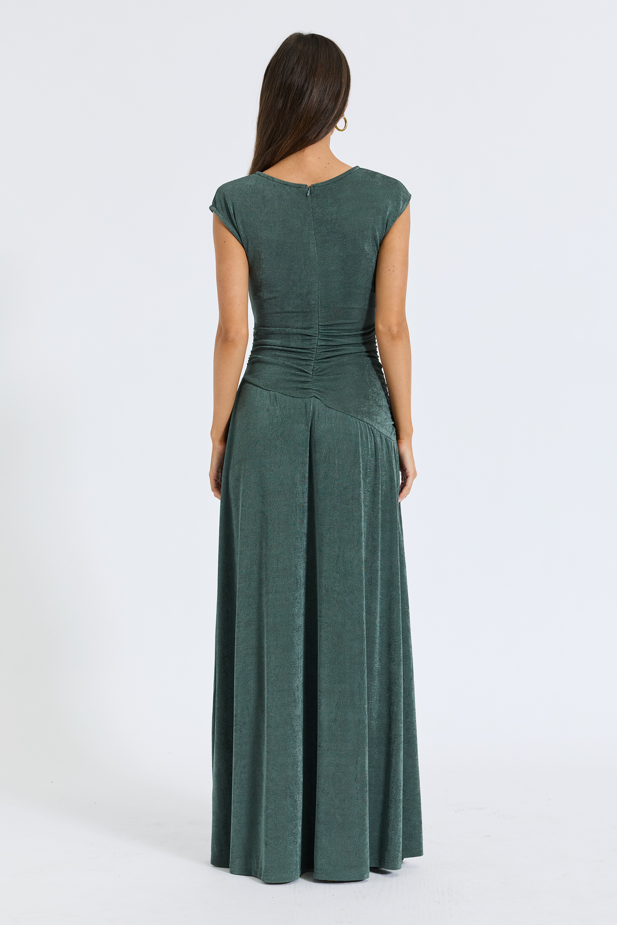 Lainey Crossover Ruched Dress - Moss Green