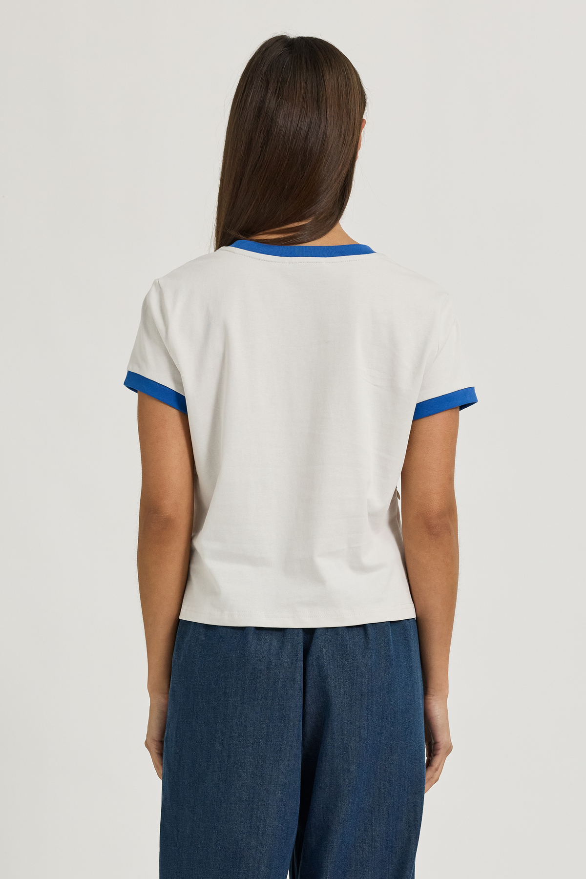 Wren Contrast Baby Tee  - Stone / Cobalt