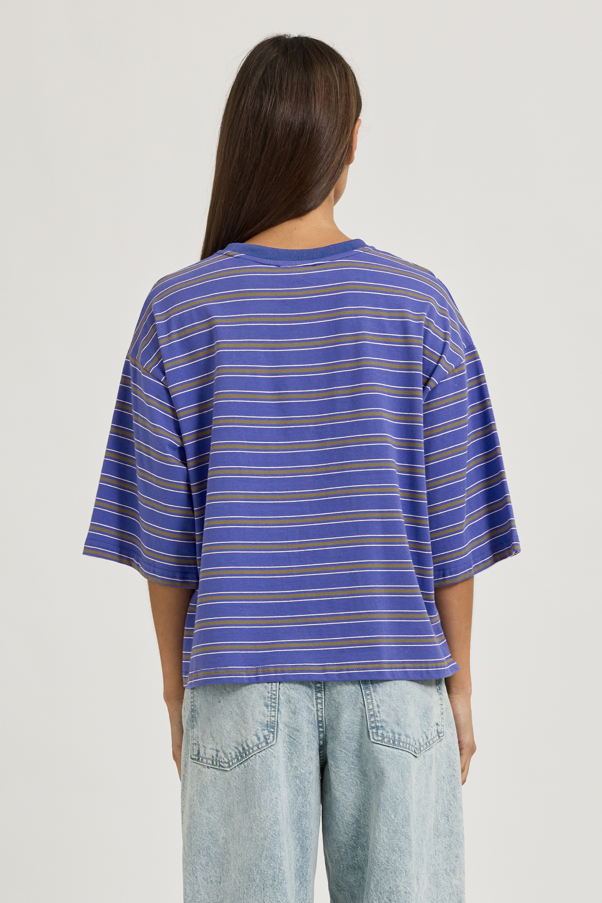 Brooklyn Stripe Slouch Panel Tee - Cobalt / Olive / White