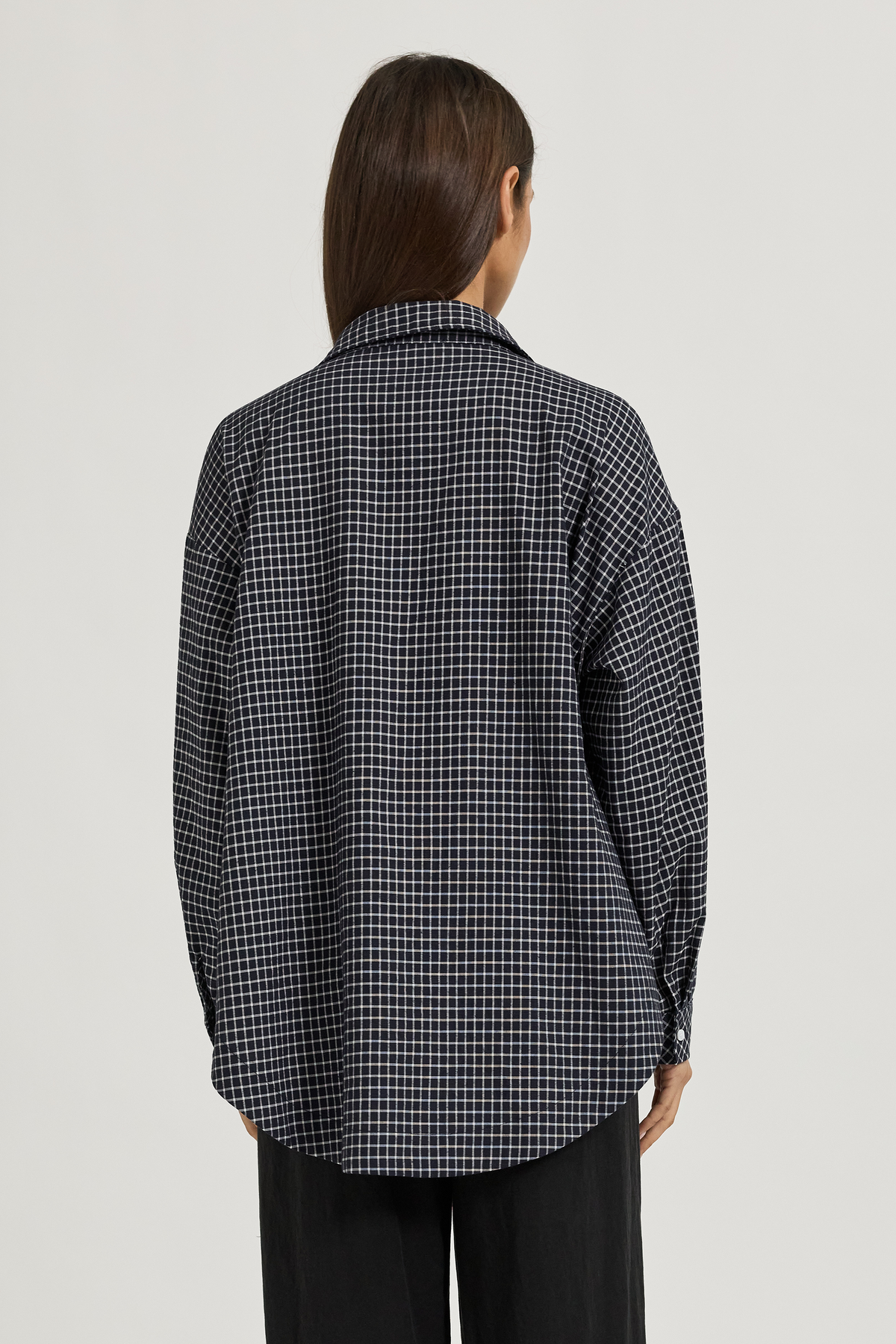 Morgan Check Wrap Button-Down Shirt - Navy