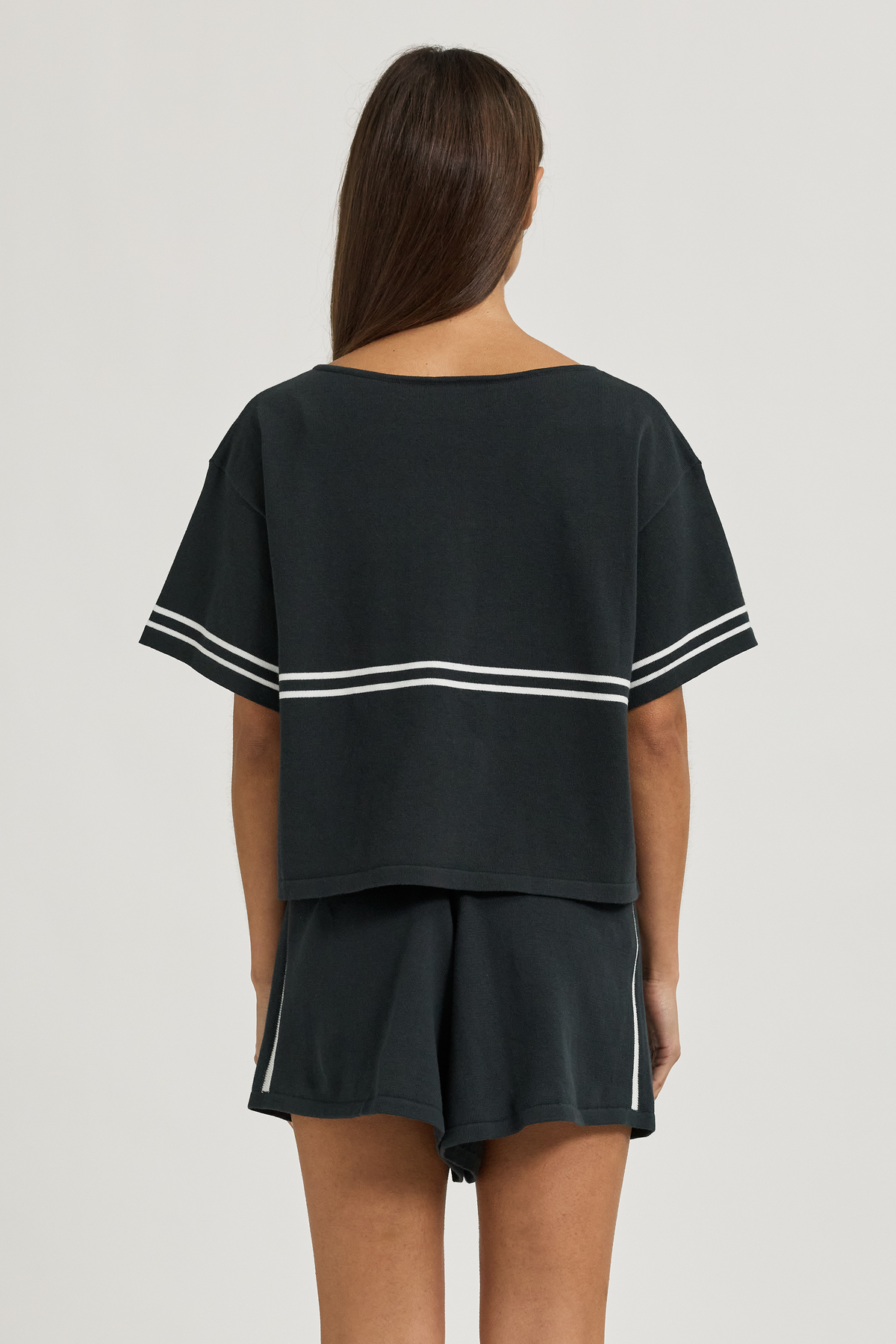 Axel Cotton Knit Boat Neck Tee - Forest Green / White