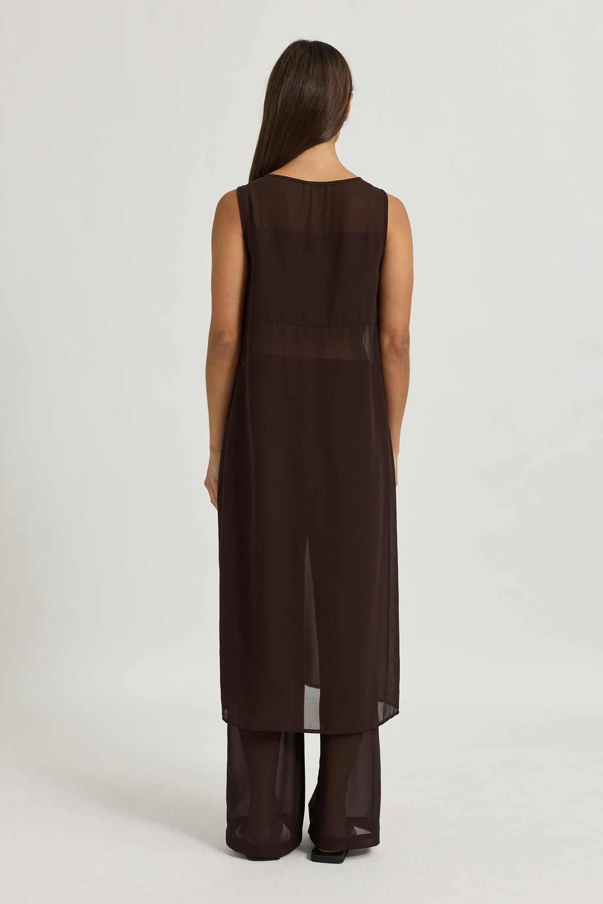 Zoi Sheer Longline Panel Top - Chocolate