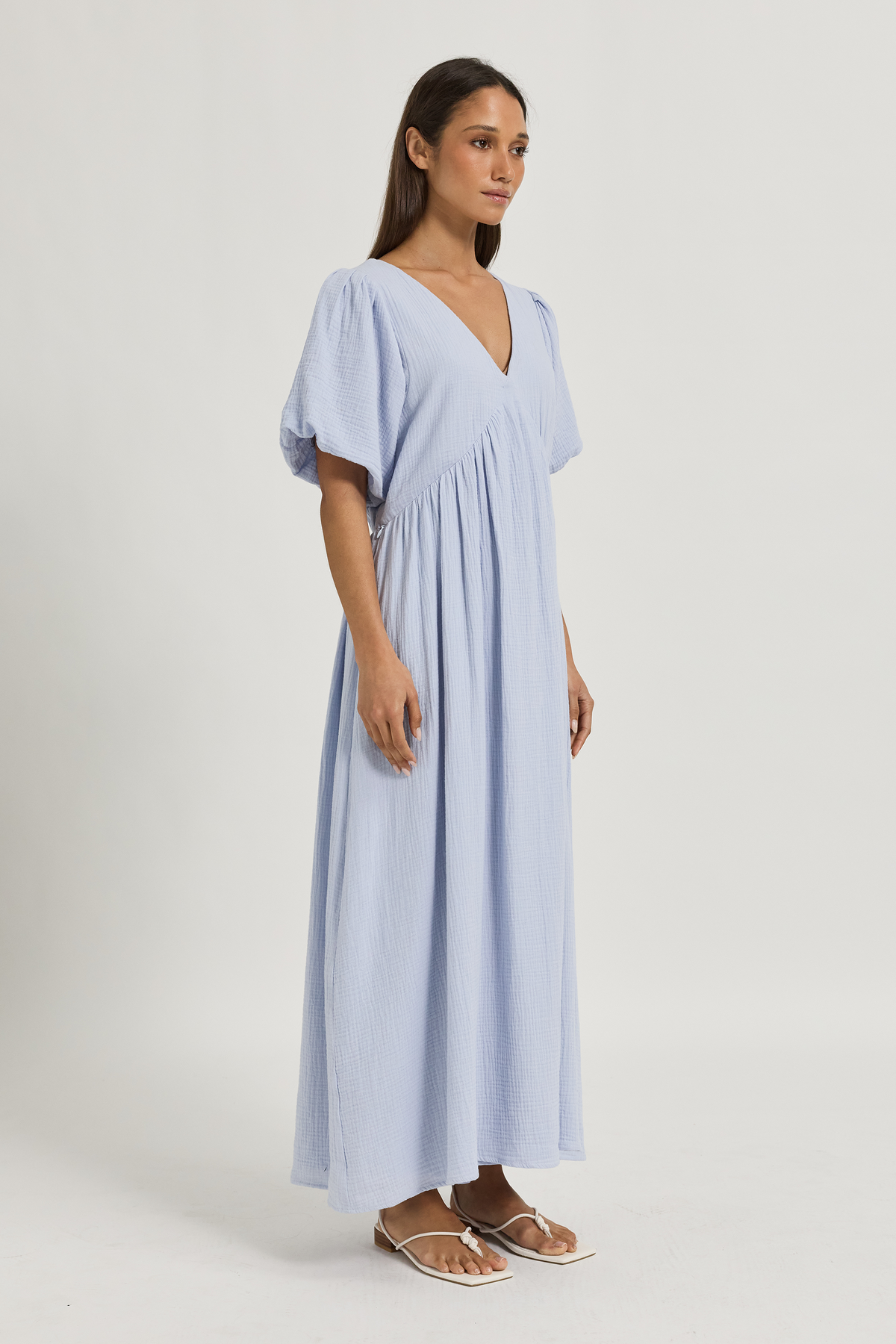 Josephine Babydoll Midi Dress - Baby Blue