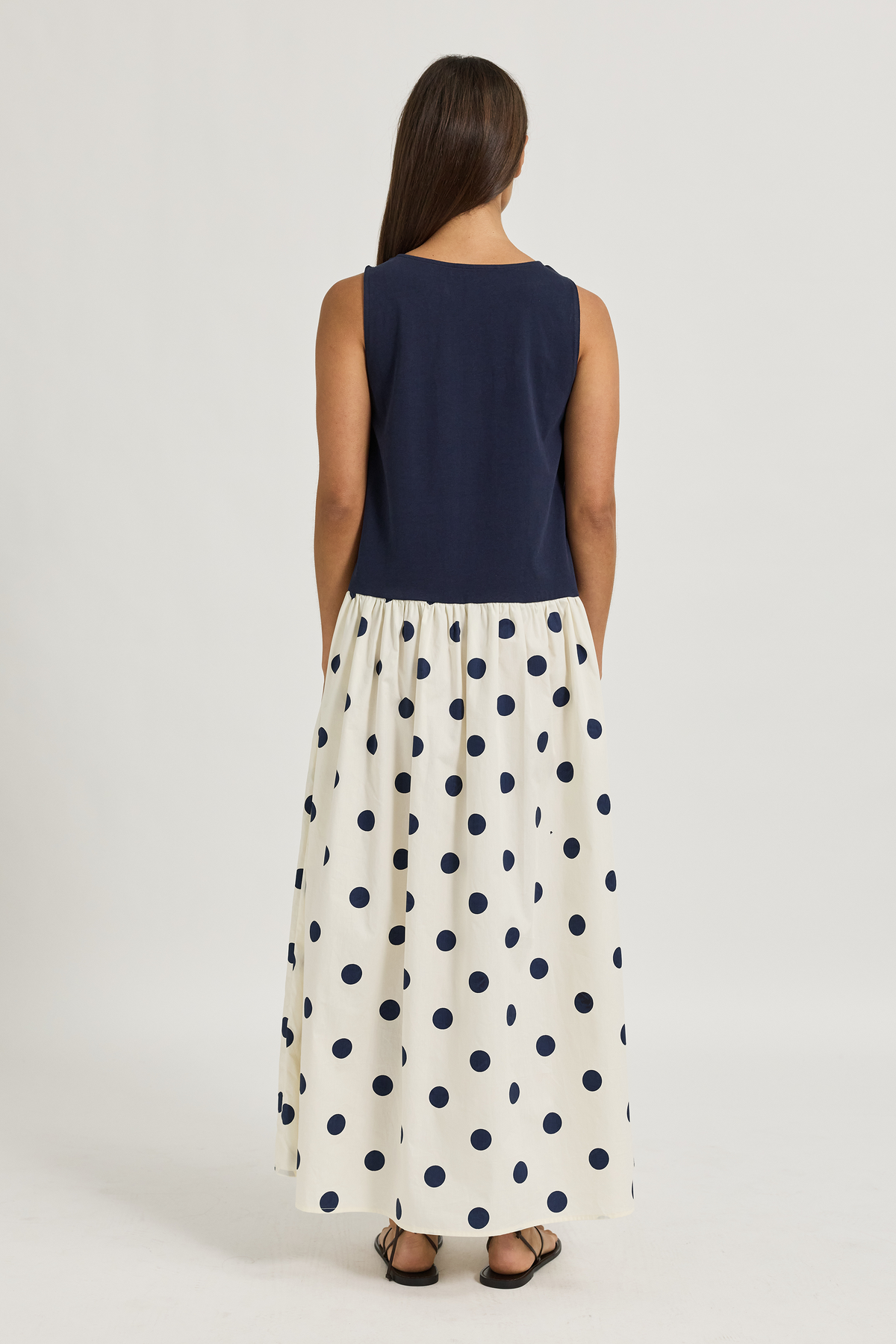 Evelyn Drop-Waist Midi Dress - Navy / Cream