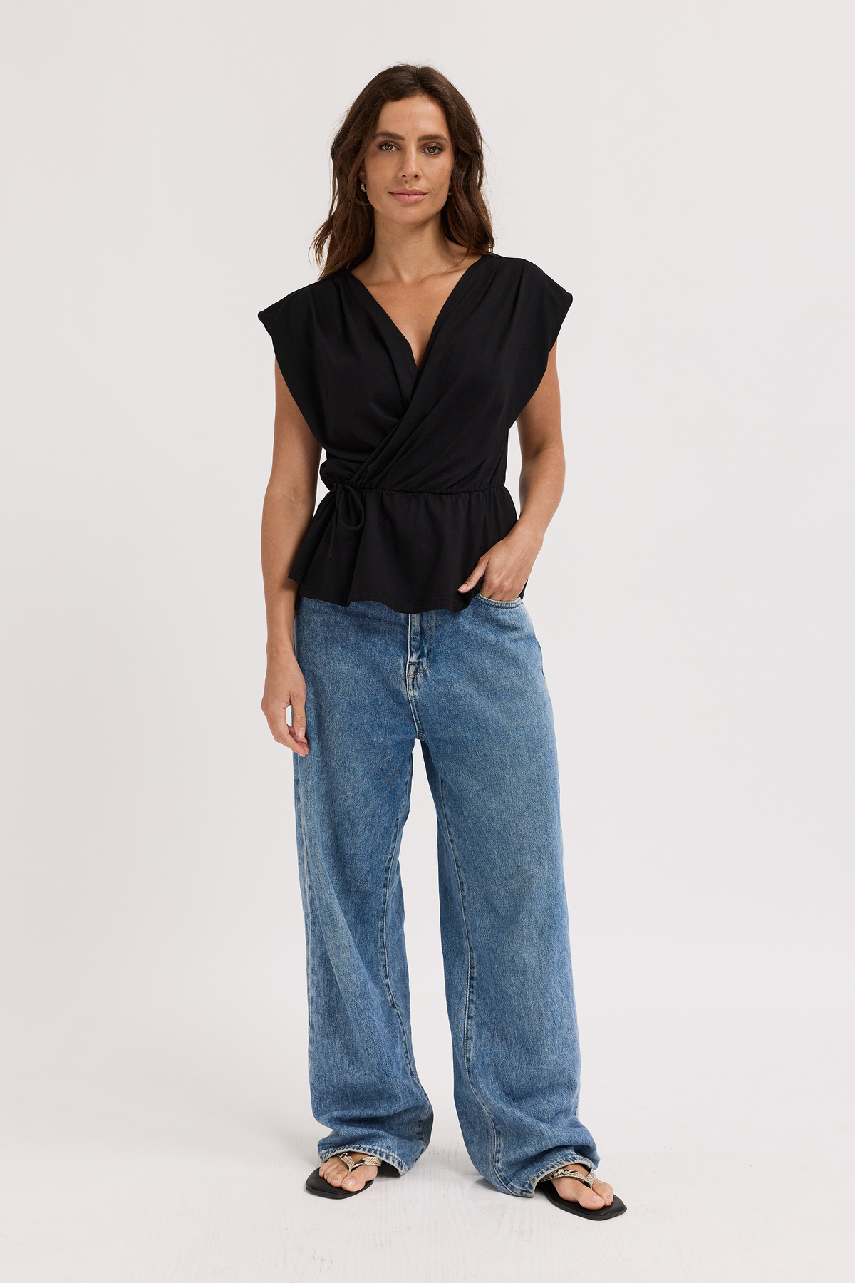 Whitney Draped Wrap Top - Black