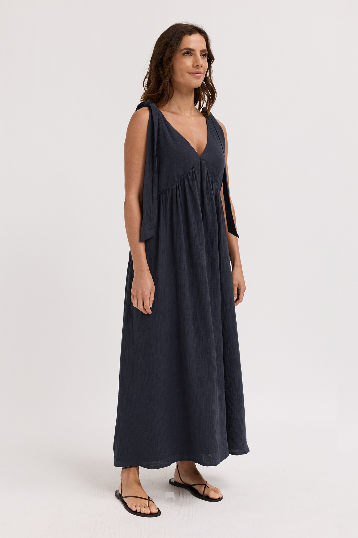 Raya Adjustable Babydoll Maxi Dress - Washed Navy