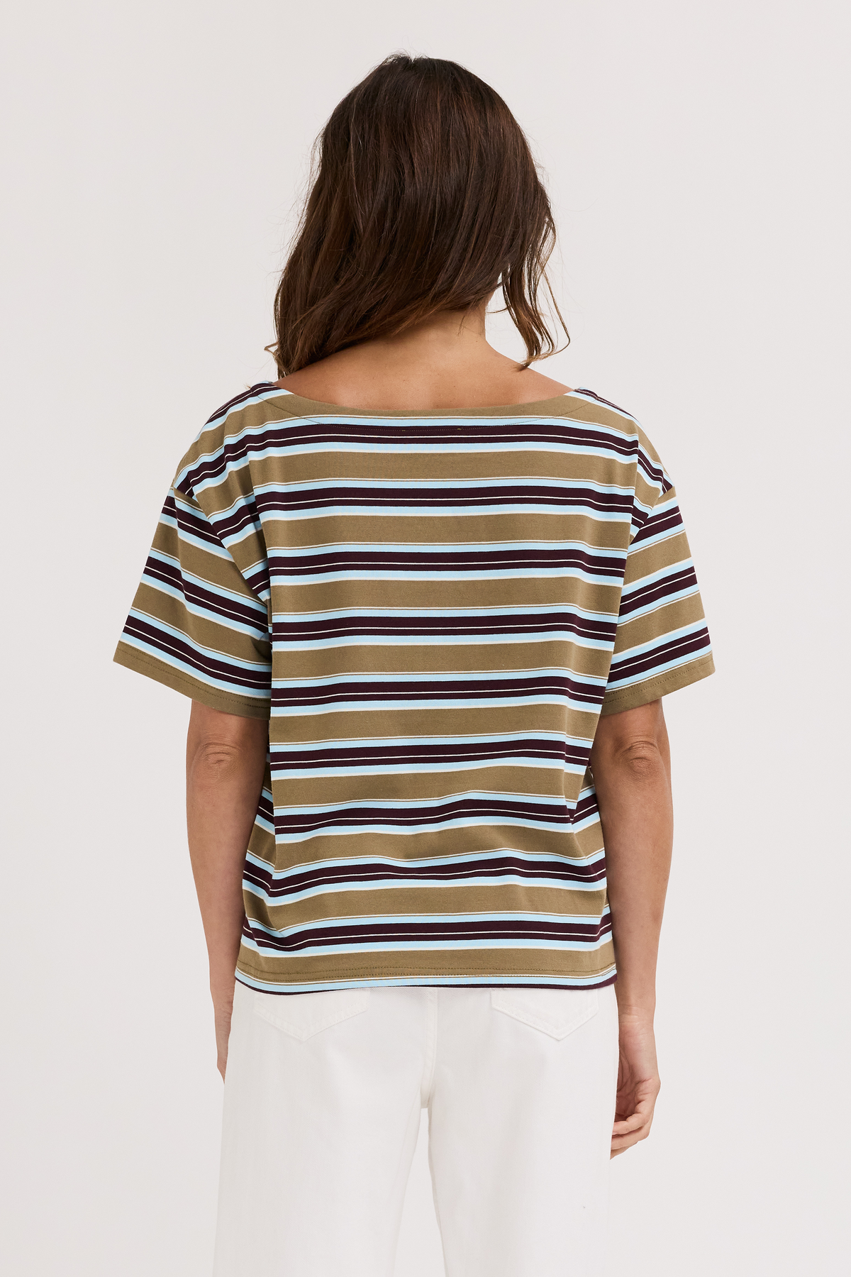 Aria Stripe Boatneck Panel Tee - Olive Multi