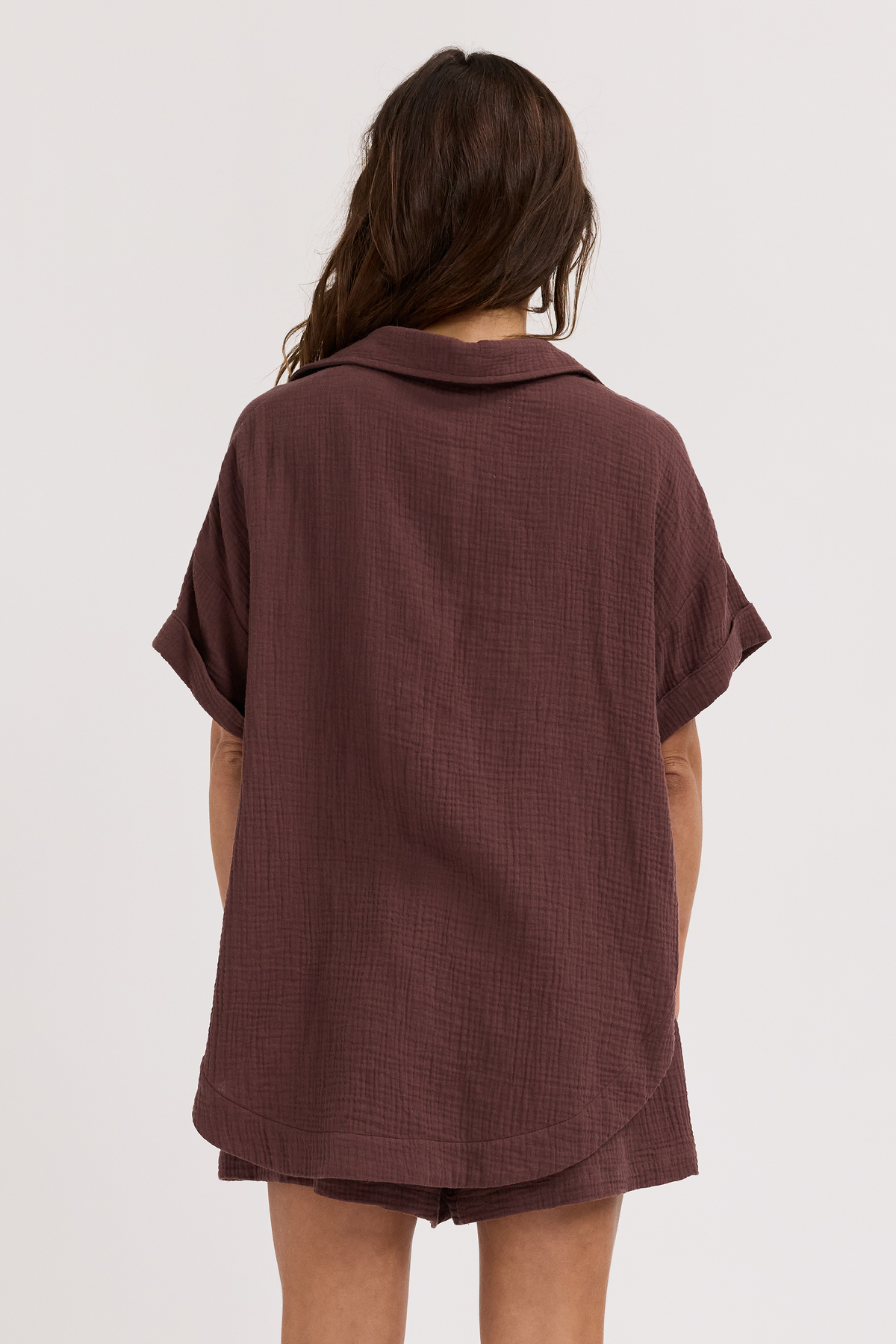 Reese Rolled Sleeve Button-Down Shirt - Chocolate