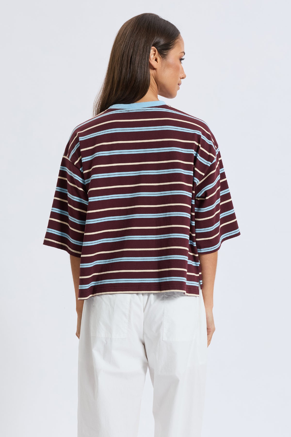 Brooklyn Stripe Slouch Panel Tee - Burgundy / Blue