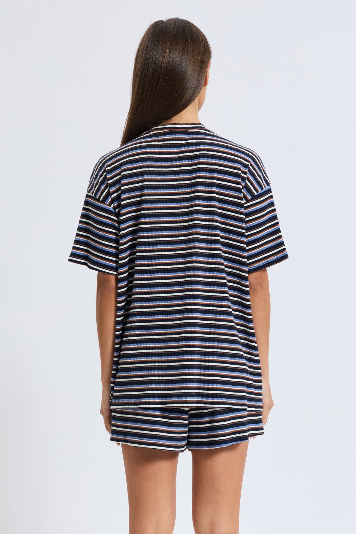 Ivy Stripe Longline Wrap Tee - Navy / Tan / White