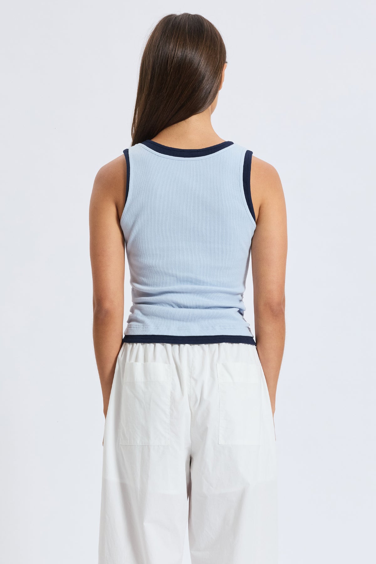 Vicki Layered-Look Ribbed Tank - Blue / Navy