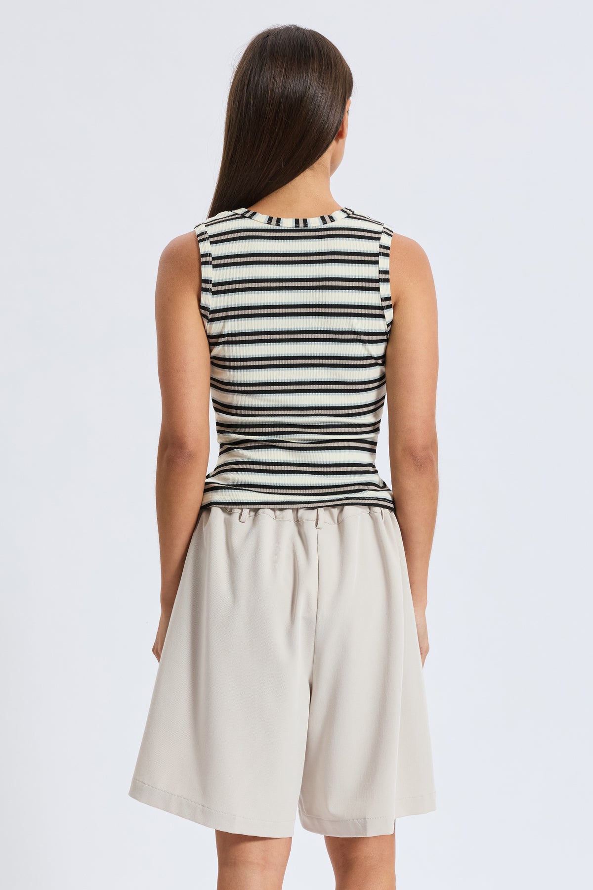 Ariana V-Neck Stripe Tank - Cream / Black / Beige