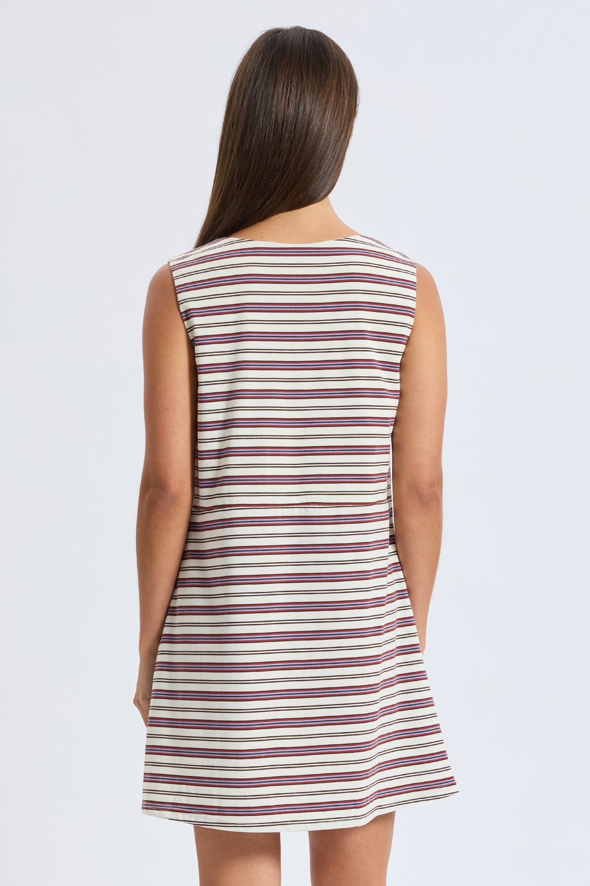 Poppy Stripe Jersey Dress - Cream / Chocolate / Red