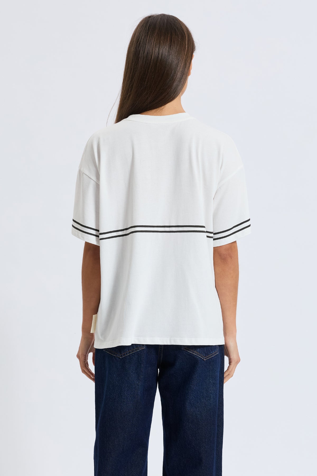 Saxon Stripe Detail Panel Tee - White / Black