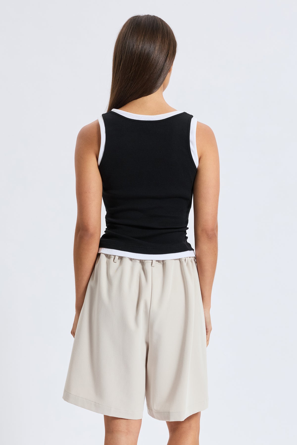 Vicki Layered-Look Ribbed Tank - Black / White