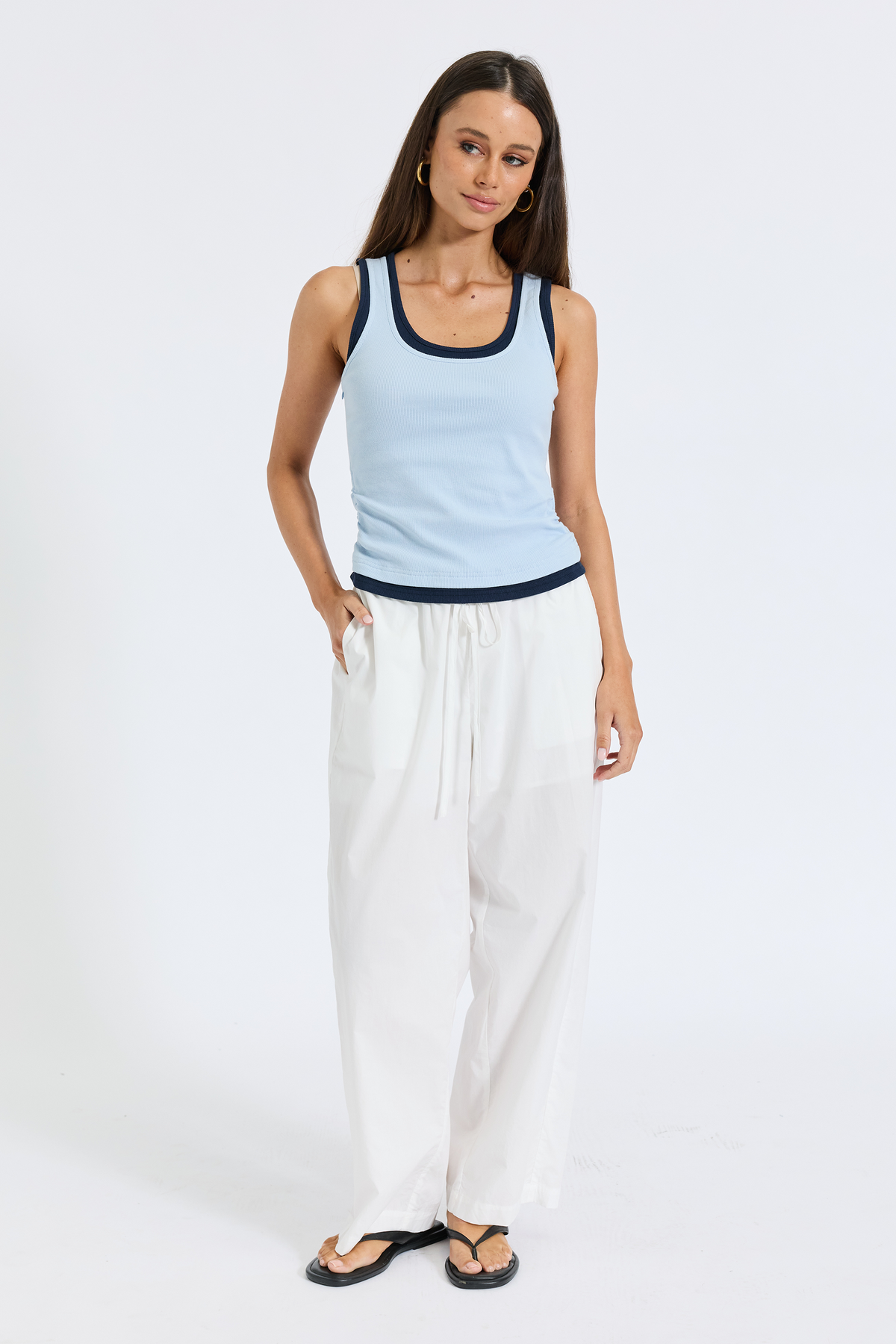 Vicki Layered-Look Ribbed Tank - Blue / Navy