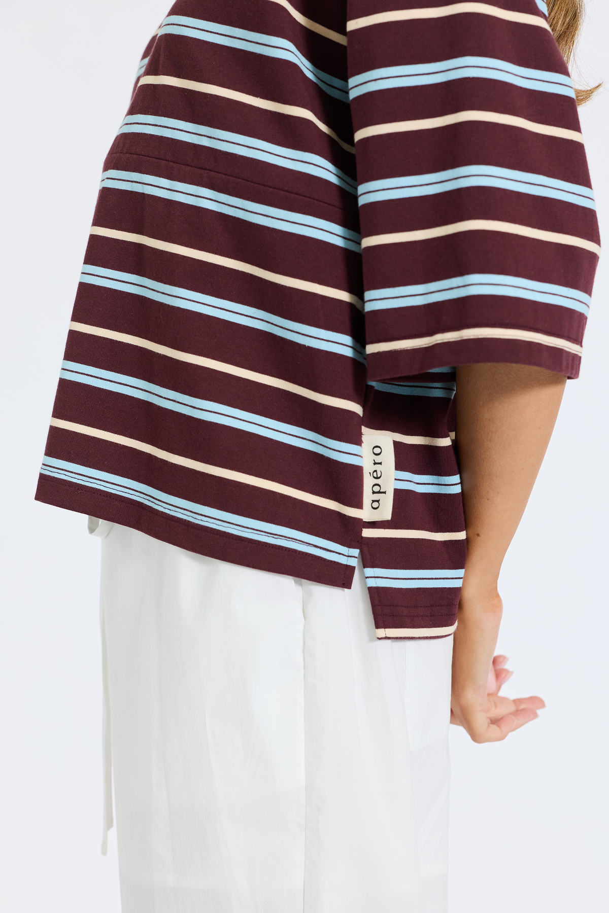 Brooklyn Stripe Slouch Panel Tee - Burgundy / Blue